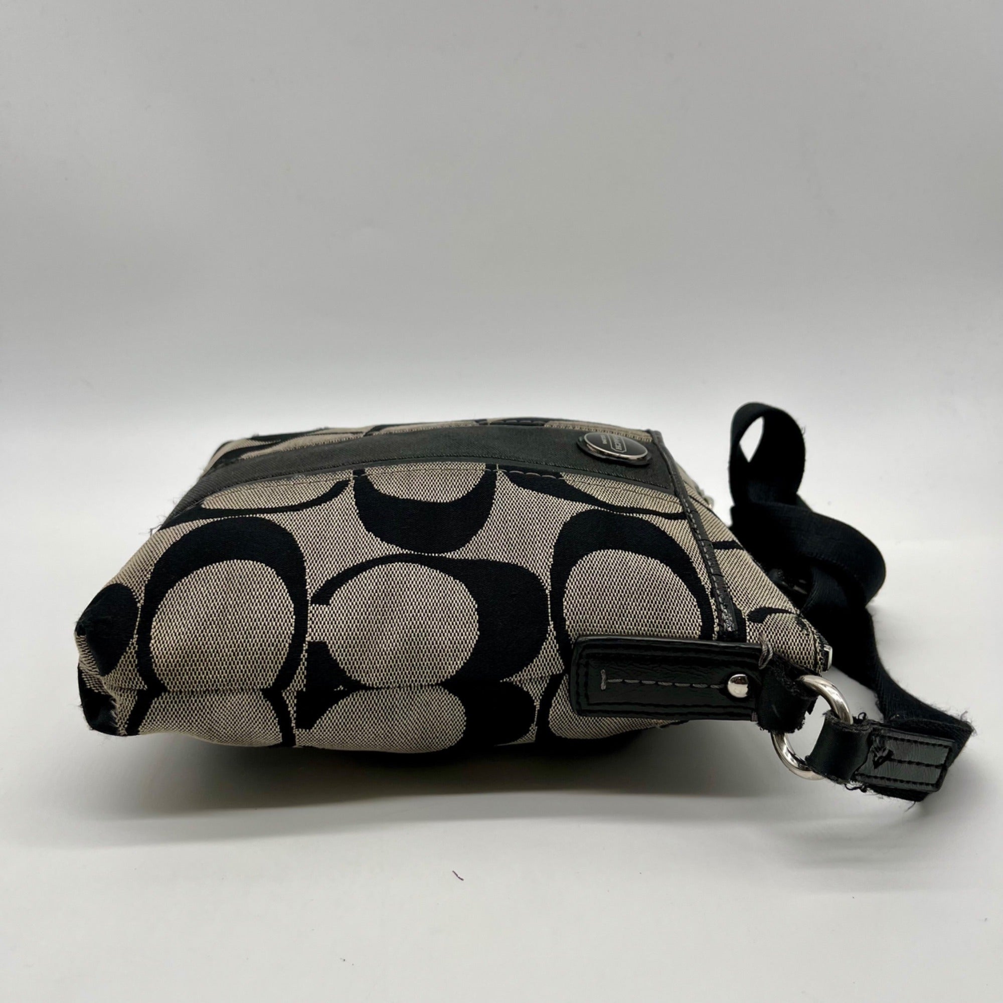Coach Black Signature Striped Swingpack Crossbody Bag