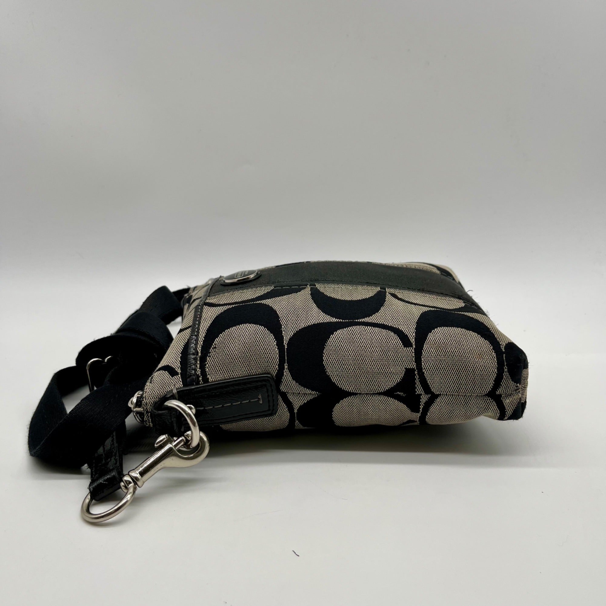 Coach Black Signature Striped Swingpack Crossbody Bag