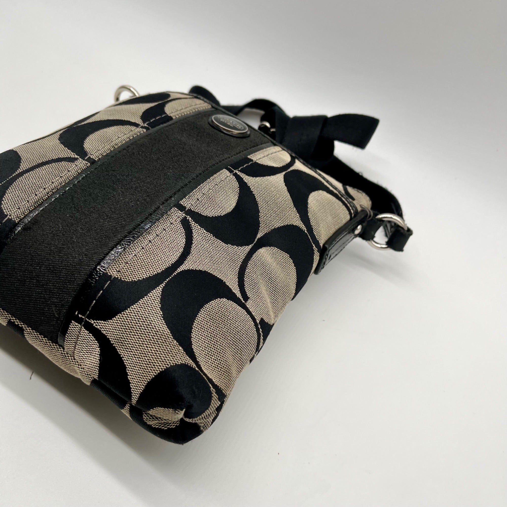 Coach Black Signature Striped Swingpack Crossbody Bag