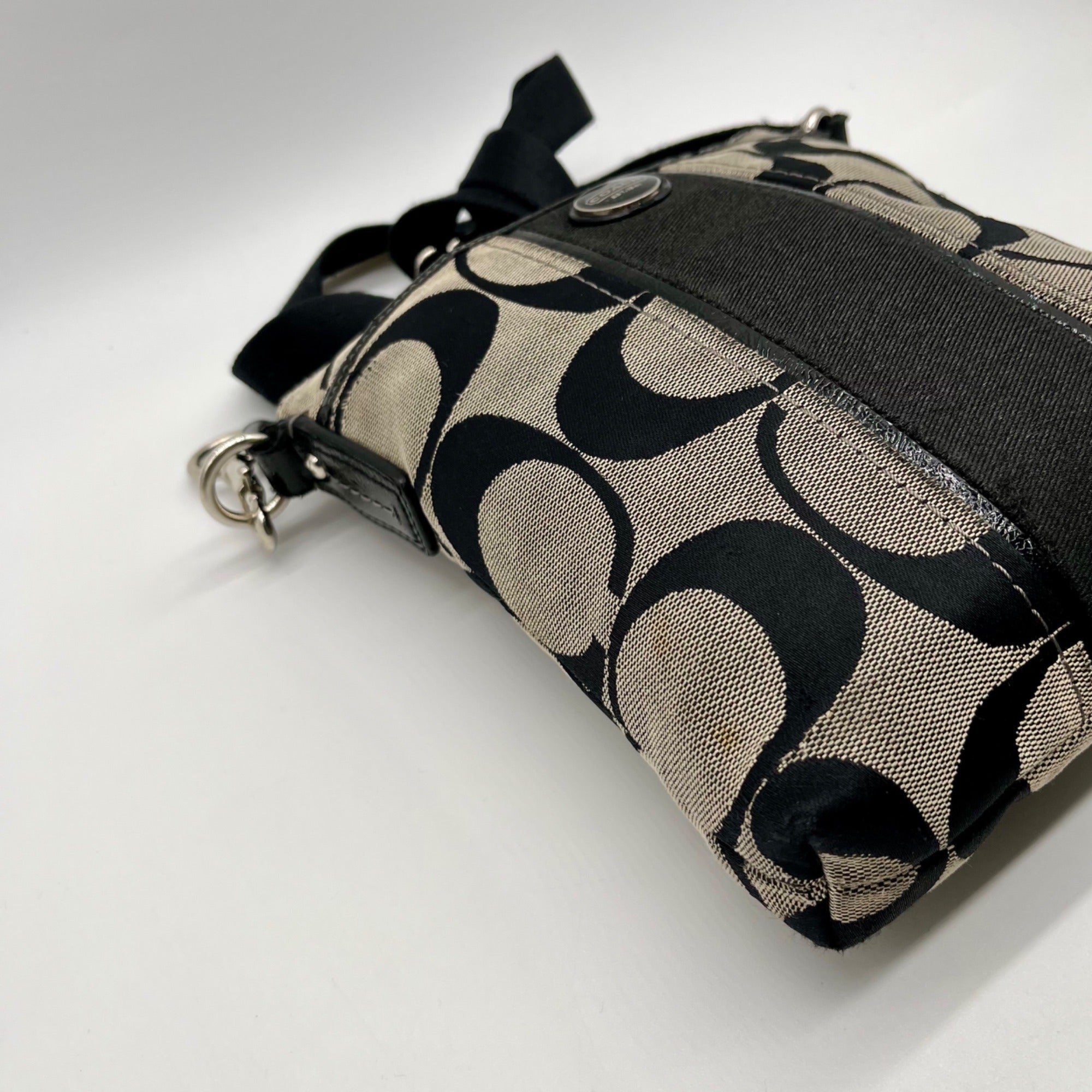Coach Black Signature Striped Swingpack Crossbody Bag