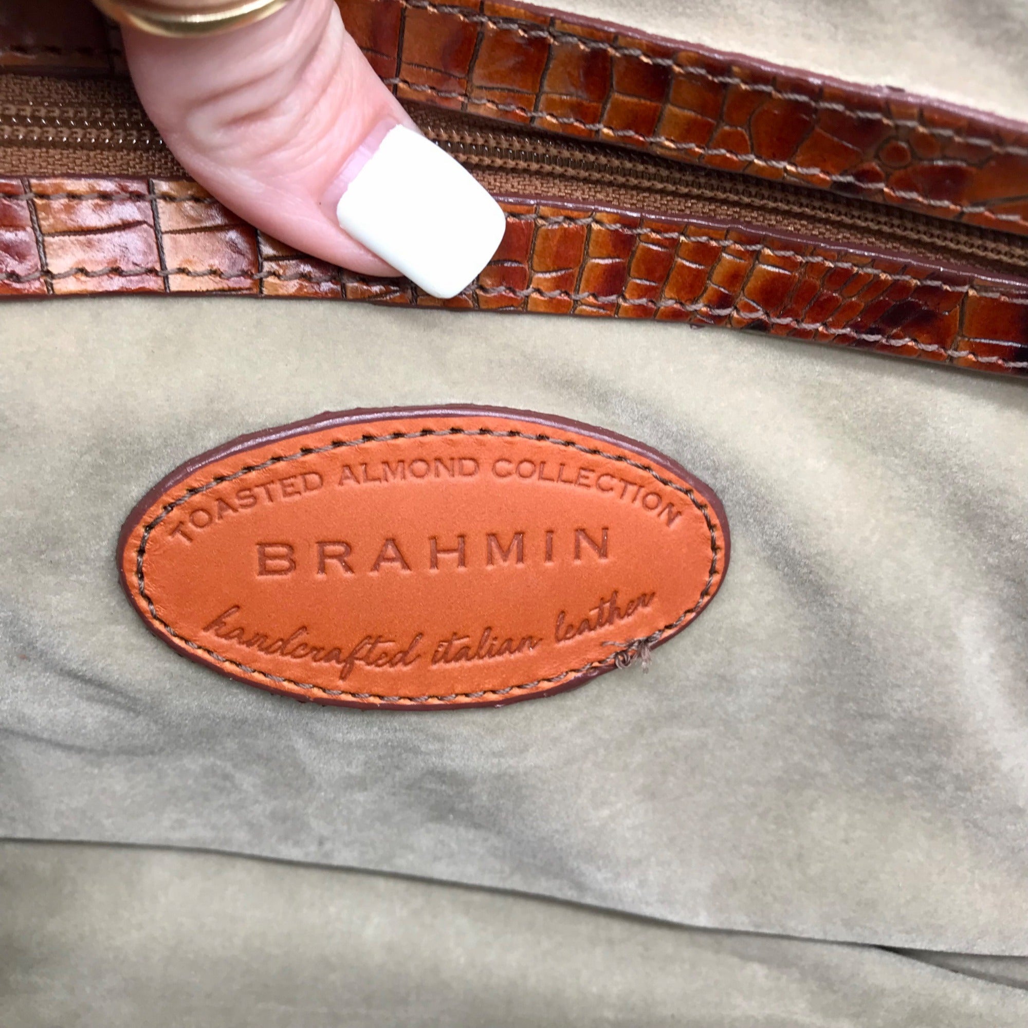 Brahmin Brown Croc Embossed Leather Vintage Paris Satchel
