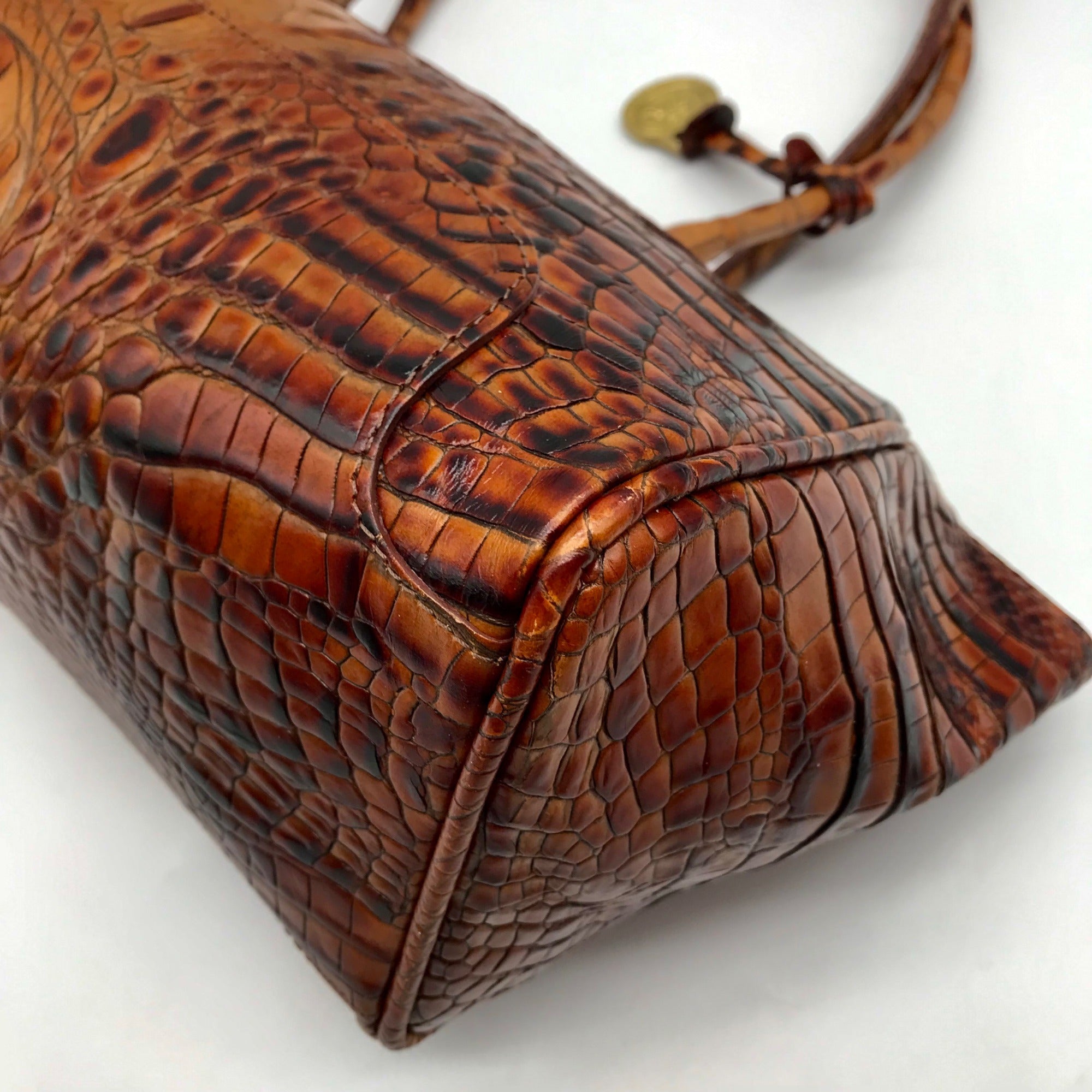 Brahmin Brown Croc Embossed Leather Vintage Paris Satchel