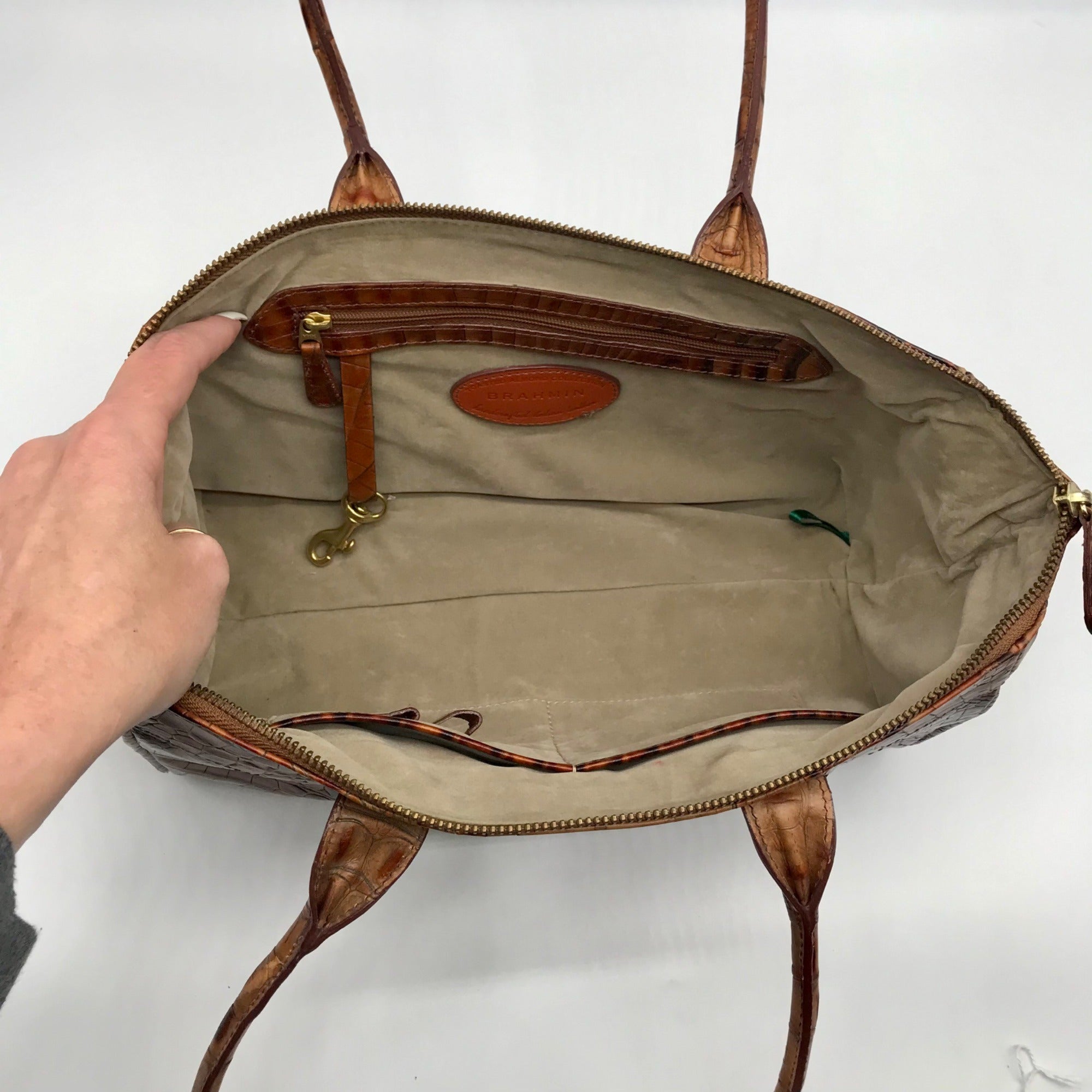 Brahmin Brown Croc Embossed Leather Vintage Paris Satchel