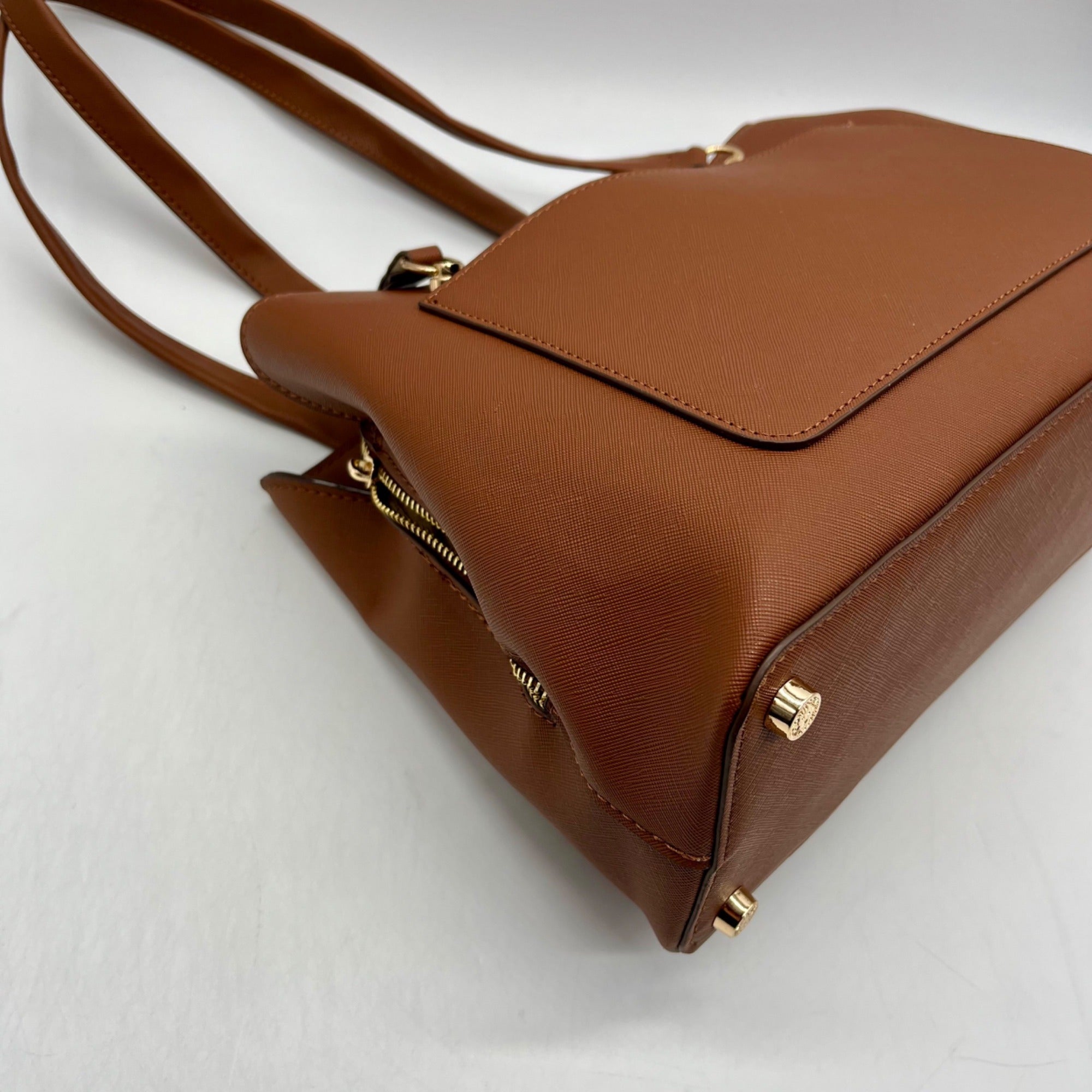 Anne Klein Brown Faux Leather Medium Triple Compartment Satchel Bag