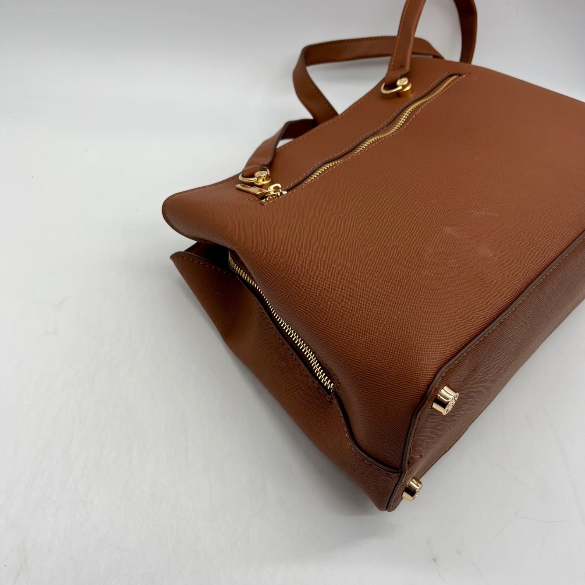 Anne Klein Brown Faux Leather Medium Triple Compartment Satchel Bag
