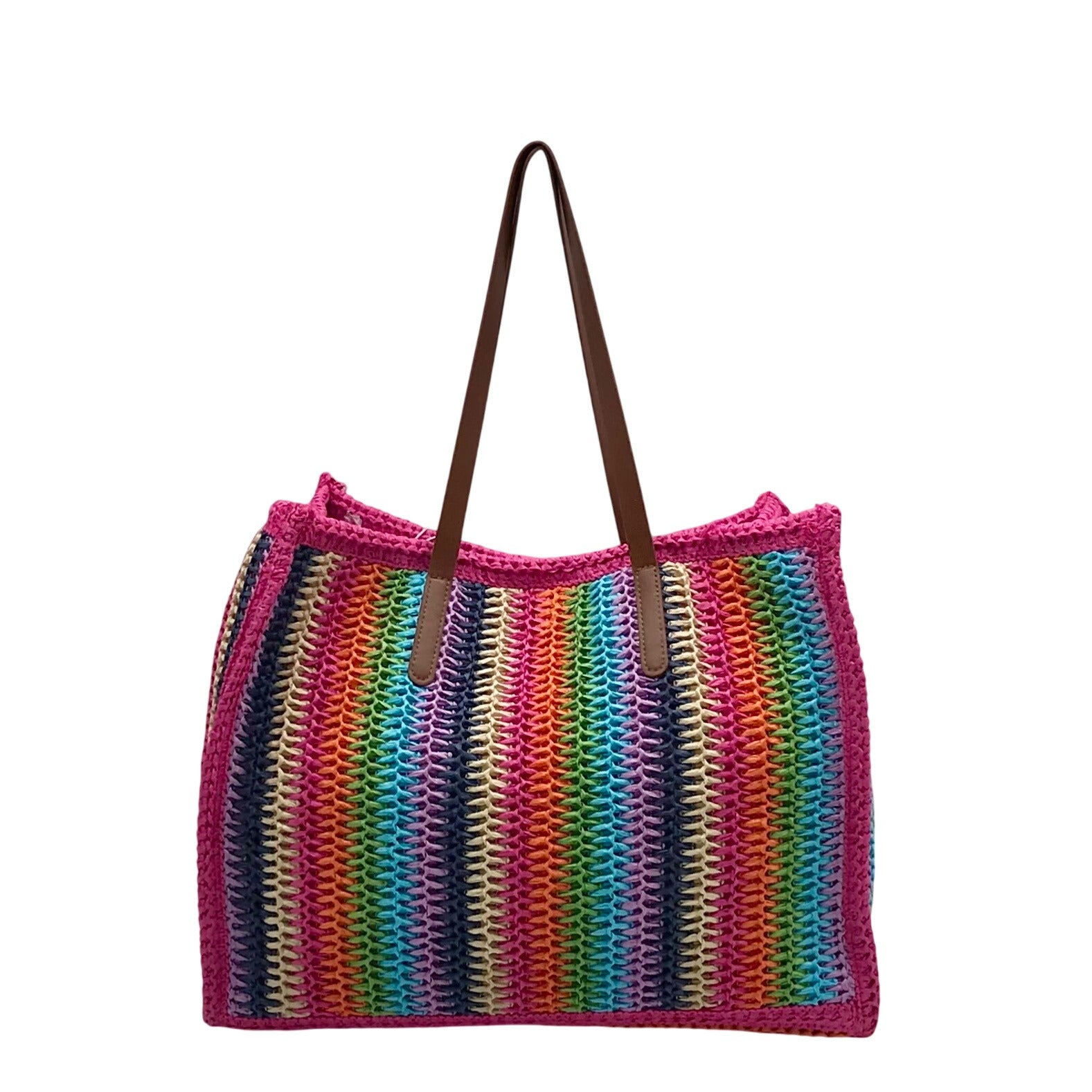 Urban Expressions Pink Multi-Color Candi Stripe Tote Bag
