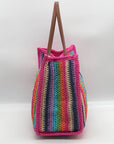 Urban Expressions Pink Multi-Color Candi Stripe Tote Bag