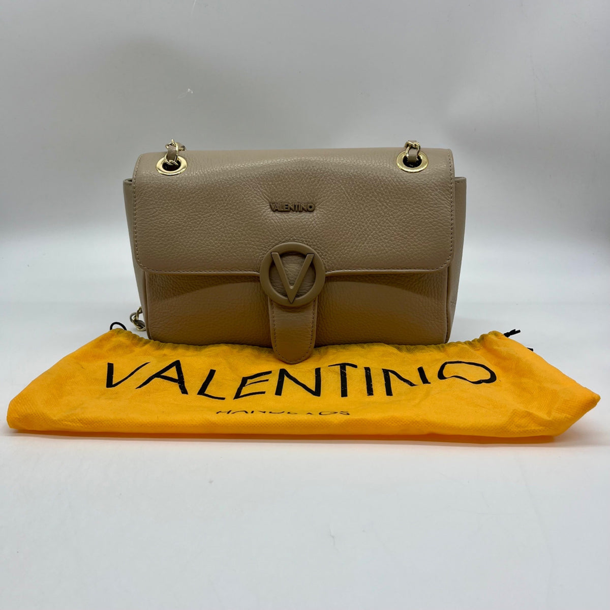 Valentino Mario Taupe Pebbled Leather Shoulder Bag
