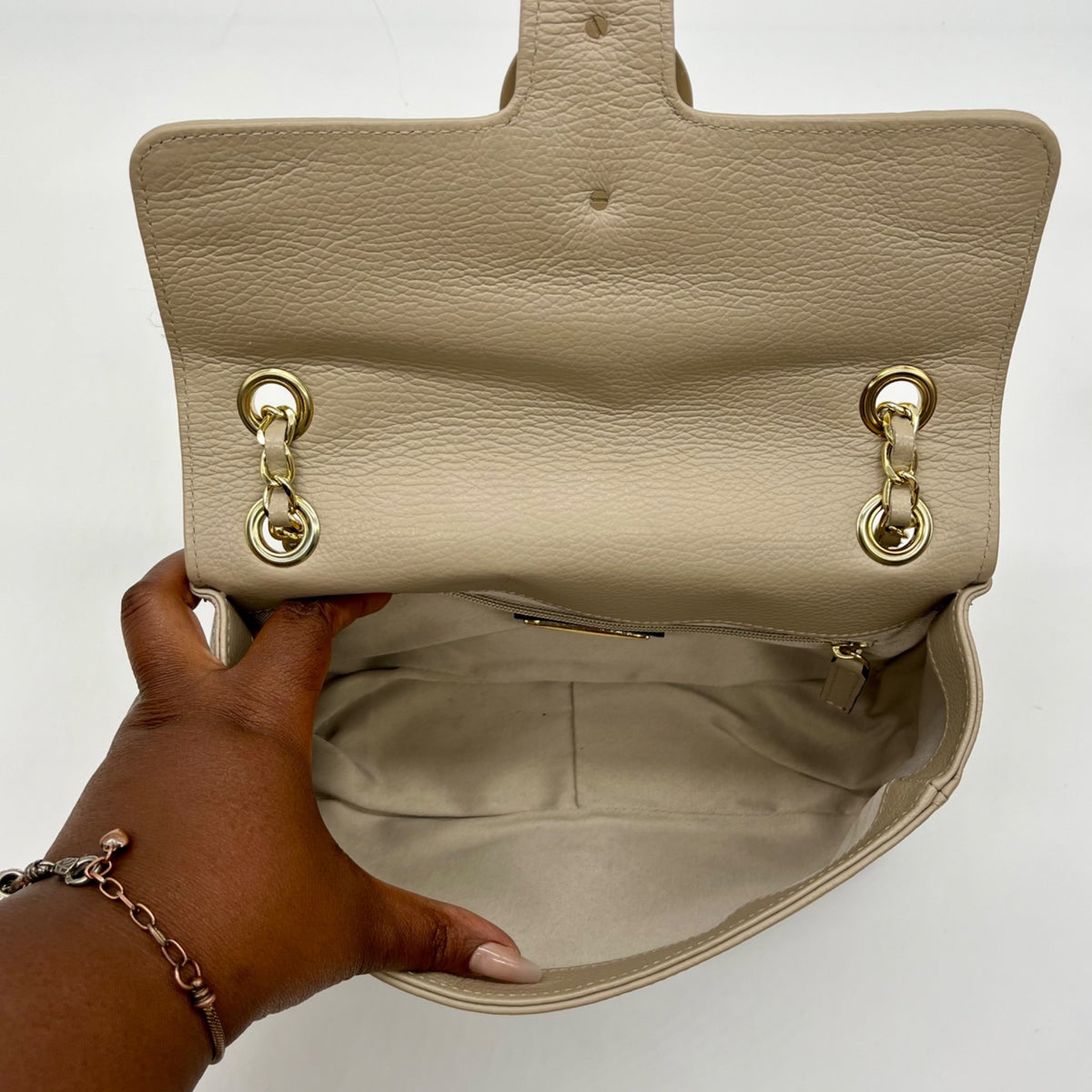 Valentino Mario Taupe Pebbled Leather Shoulder Bag