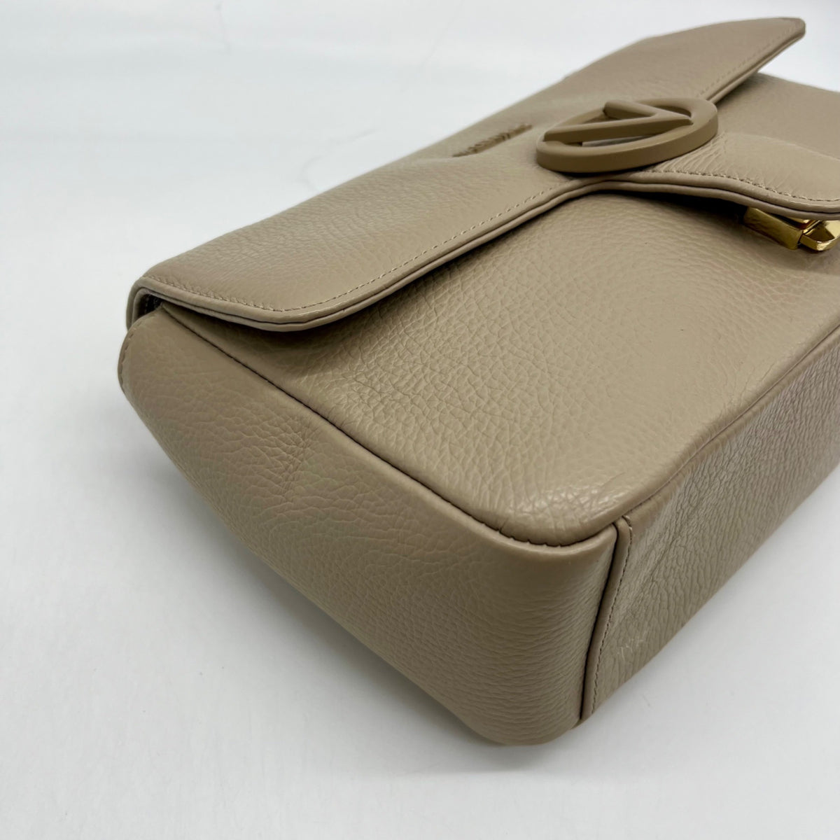 Valentino Mario Taupe Pebbled Leather Shoulder Bag