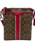 Coach Brown Coated Canvas Signature Pink Stripe Swingpack Bag