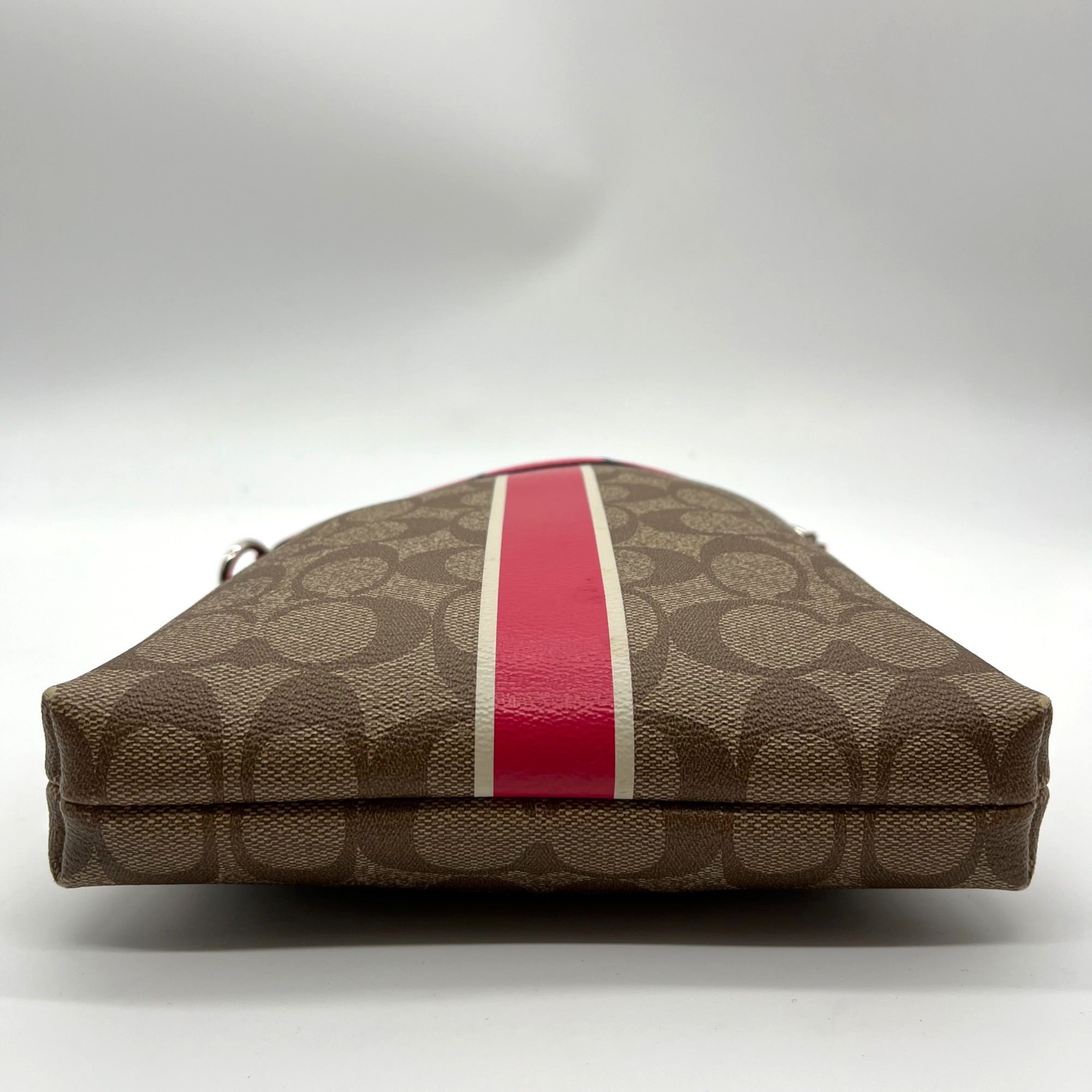 Coach Brown Coated Canvas Signature Pink Stripe Swingpack Bag
