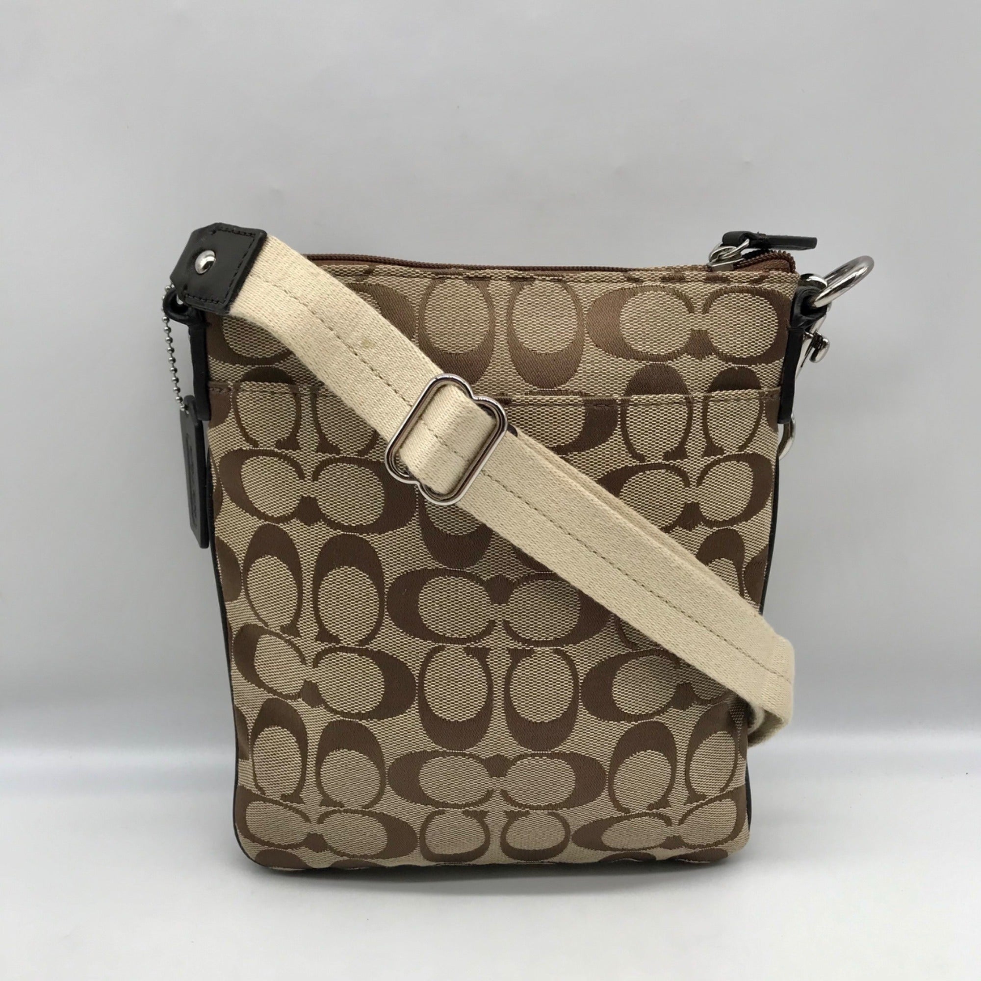 Coach Legacy Tan Signature Jacquard Swing Pack Crossbody Bag