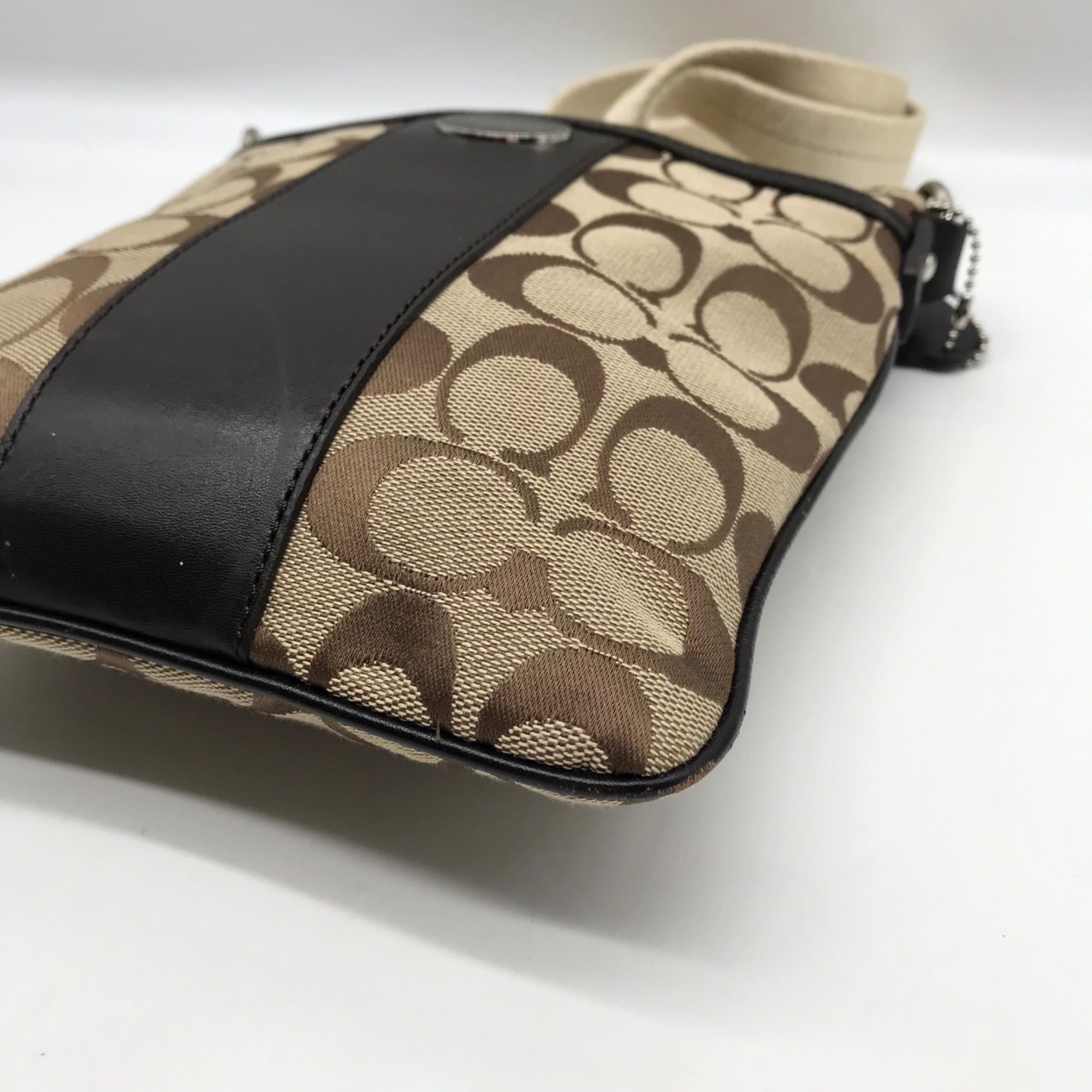 Coach Legacy Tan Signature Jacquard Swing Pack Crossbody Bag