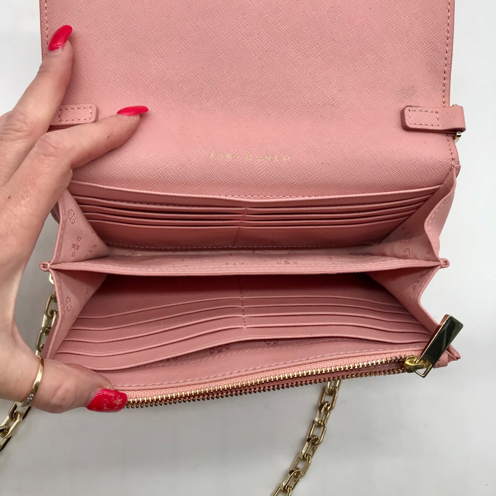 Tory Burch Pink Saffiano Leather Robinson Chain Crossbody