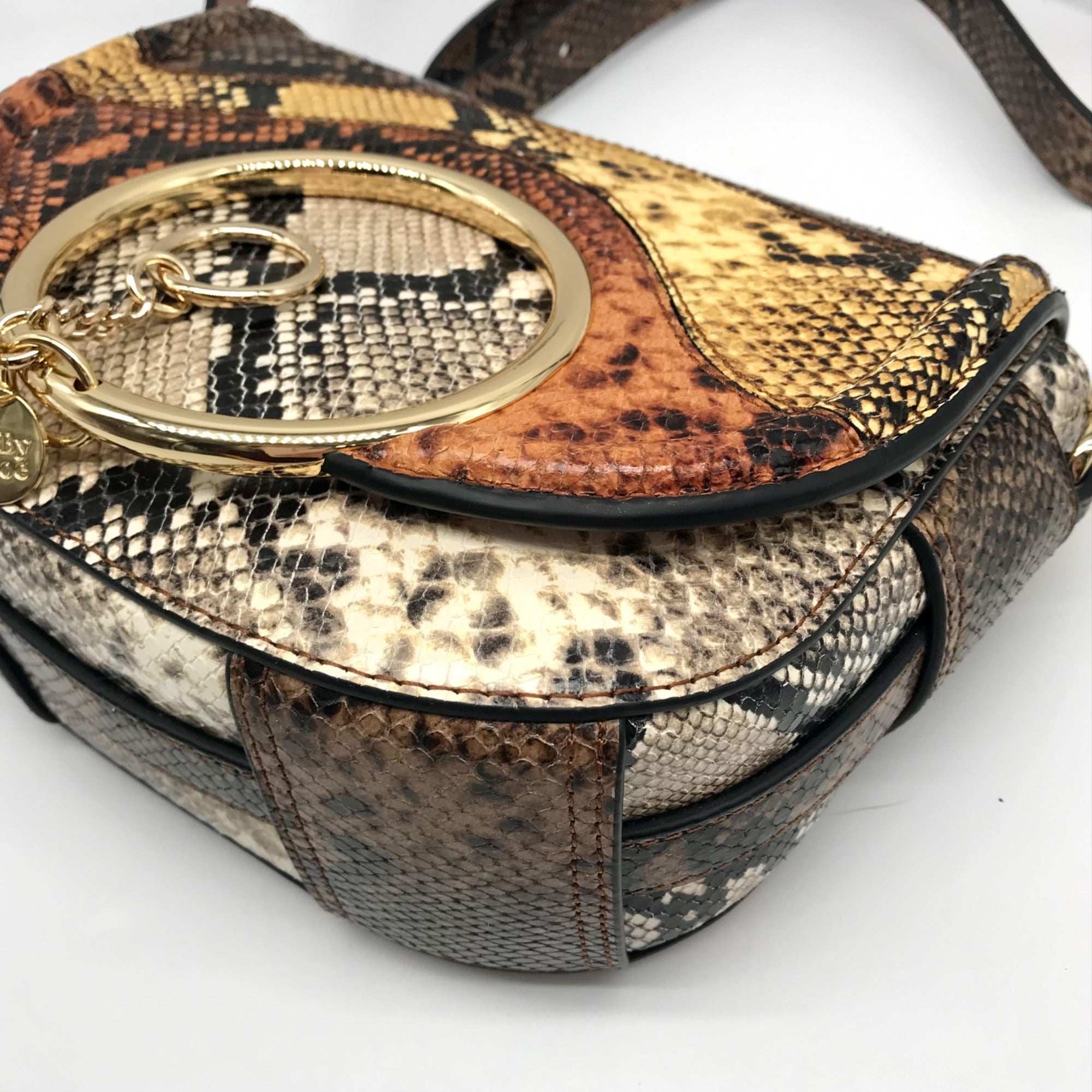 See By Chloe Burning Camel Snakeskin Embossed Leather Mara Crossbody - NWT