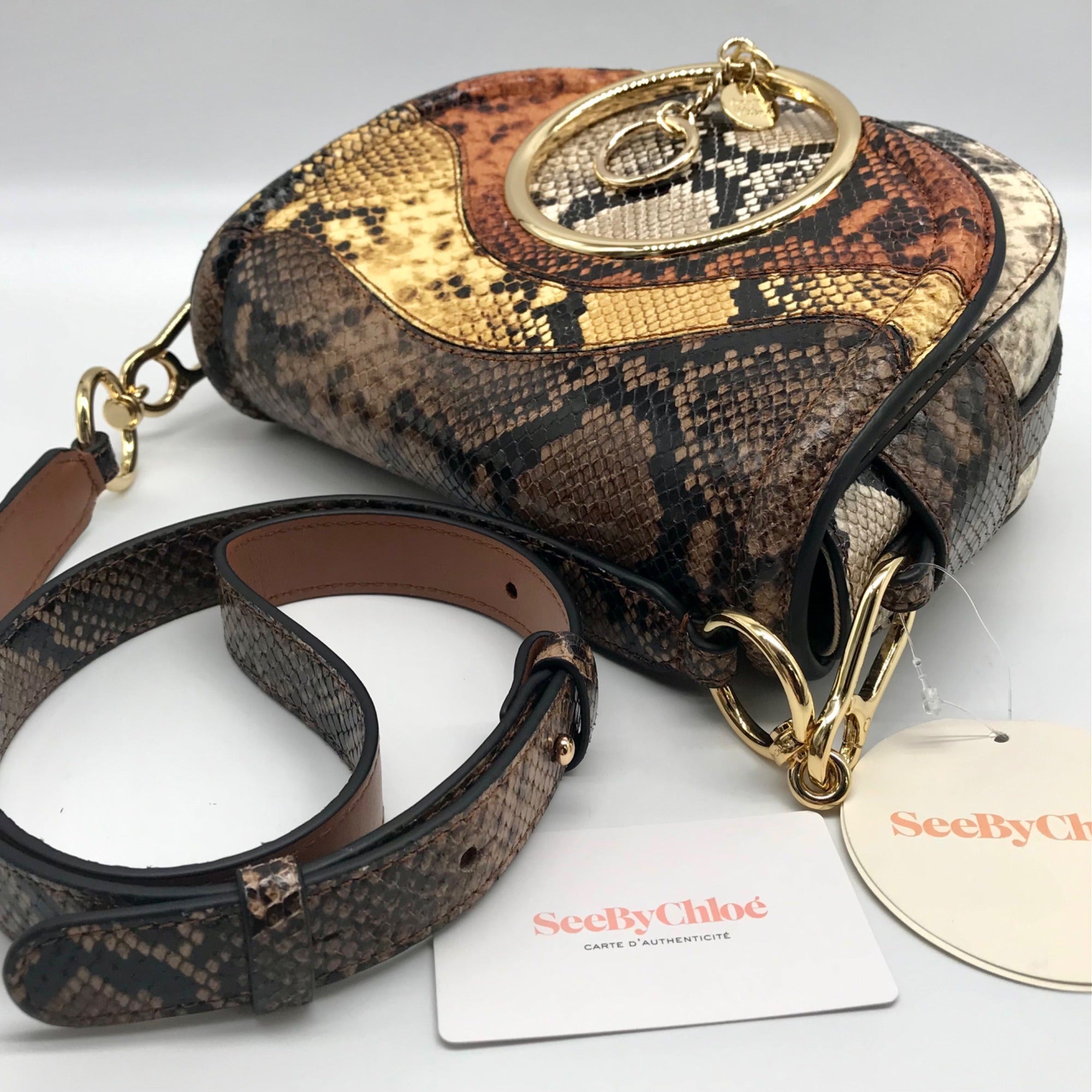 See By Chloe Burning Camel Snakeskin Embossed Leather Mara Crossbody - NWT