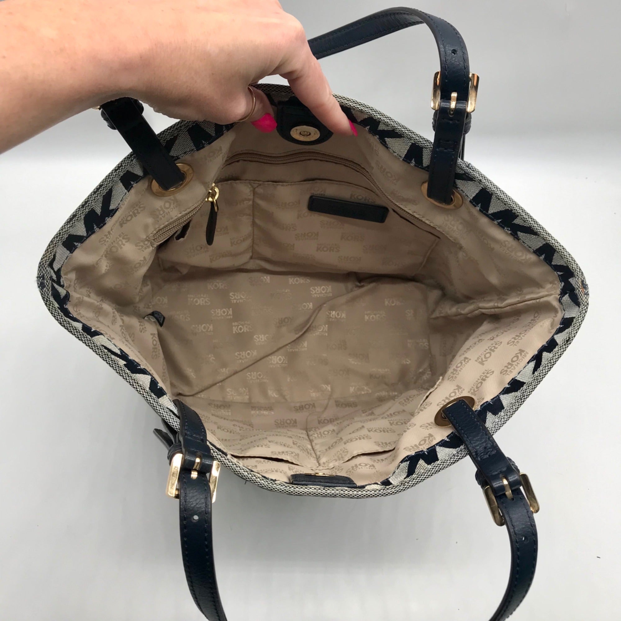 Michael Kors Blue Monogram Canvas Jet Set Tote Bag