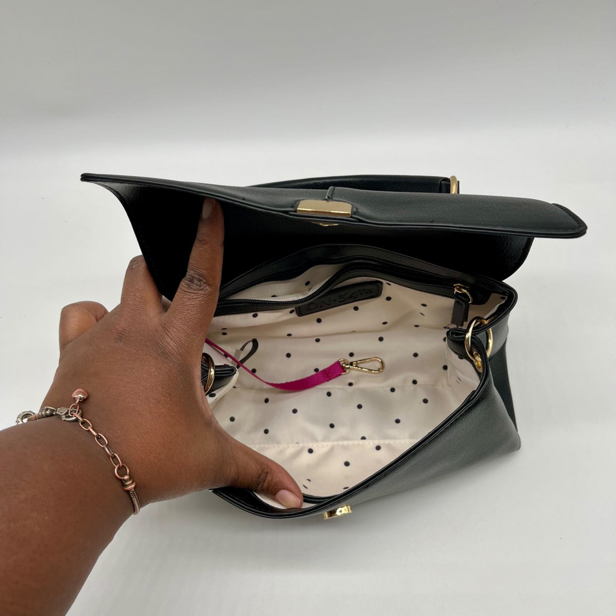 On 34th Kristt Black Faux Leather Solid Top Handle Crossbody Bag