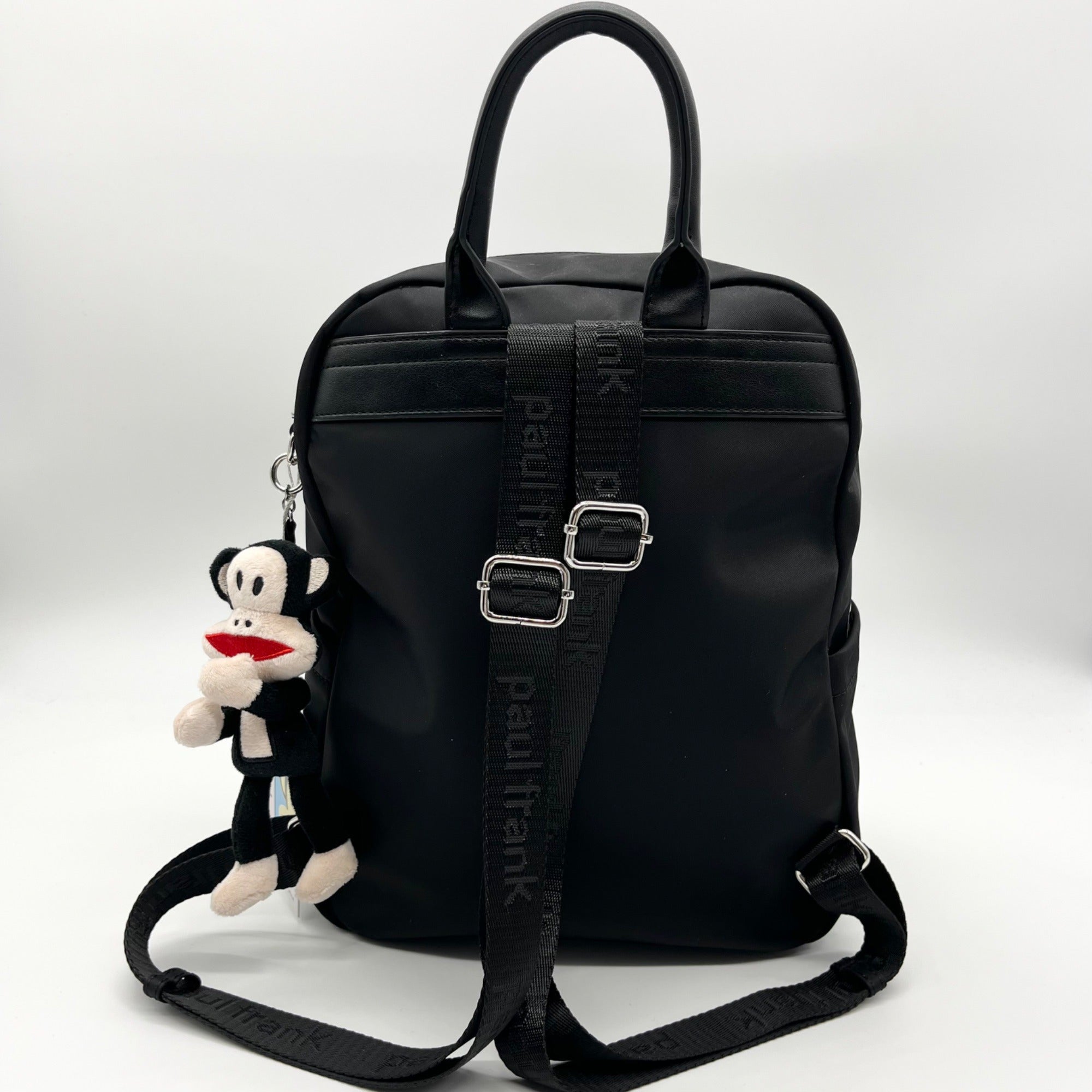 Paul Frank Black Nylon Backpack W/ Monkey Charm and Three Pins