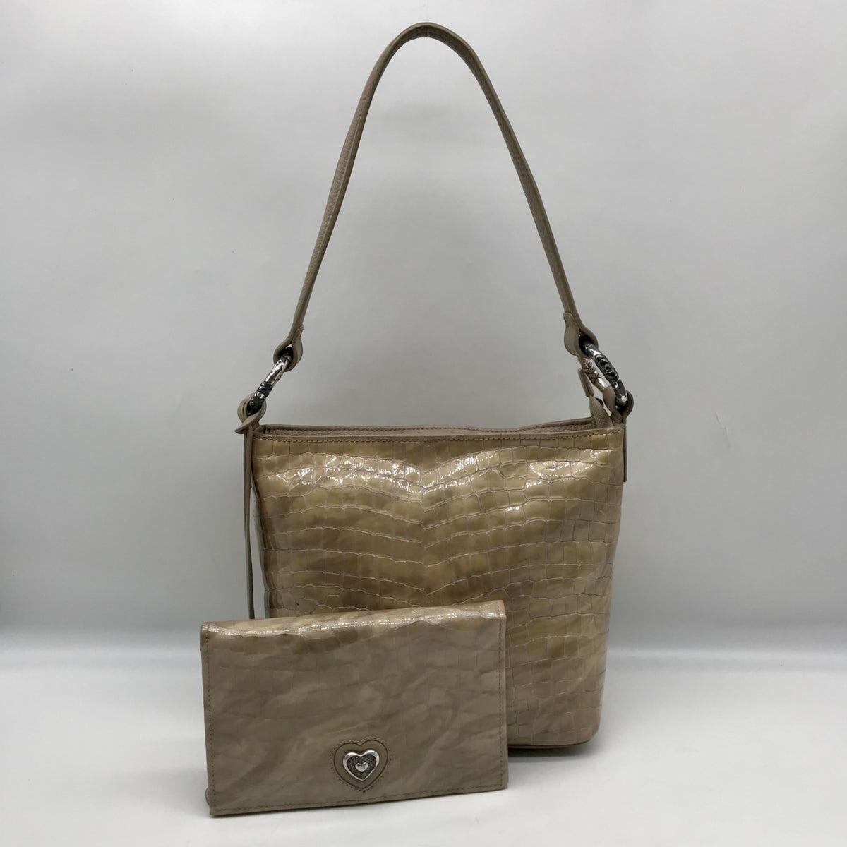 Brighton Neutral Patent Croc Embossed Leather Cher Shoulder Bag And Wallet
