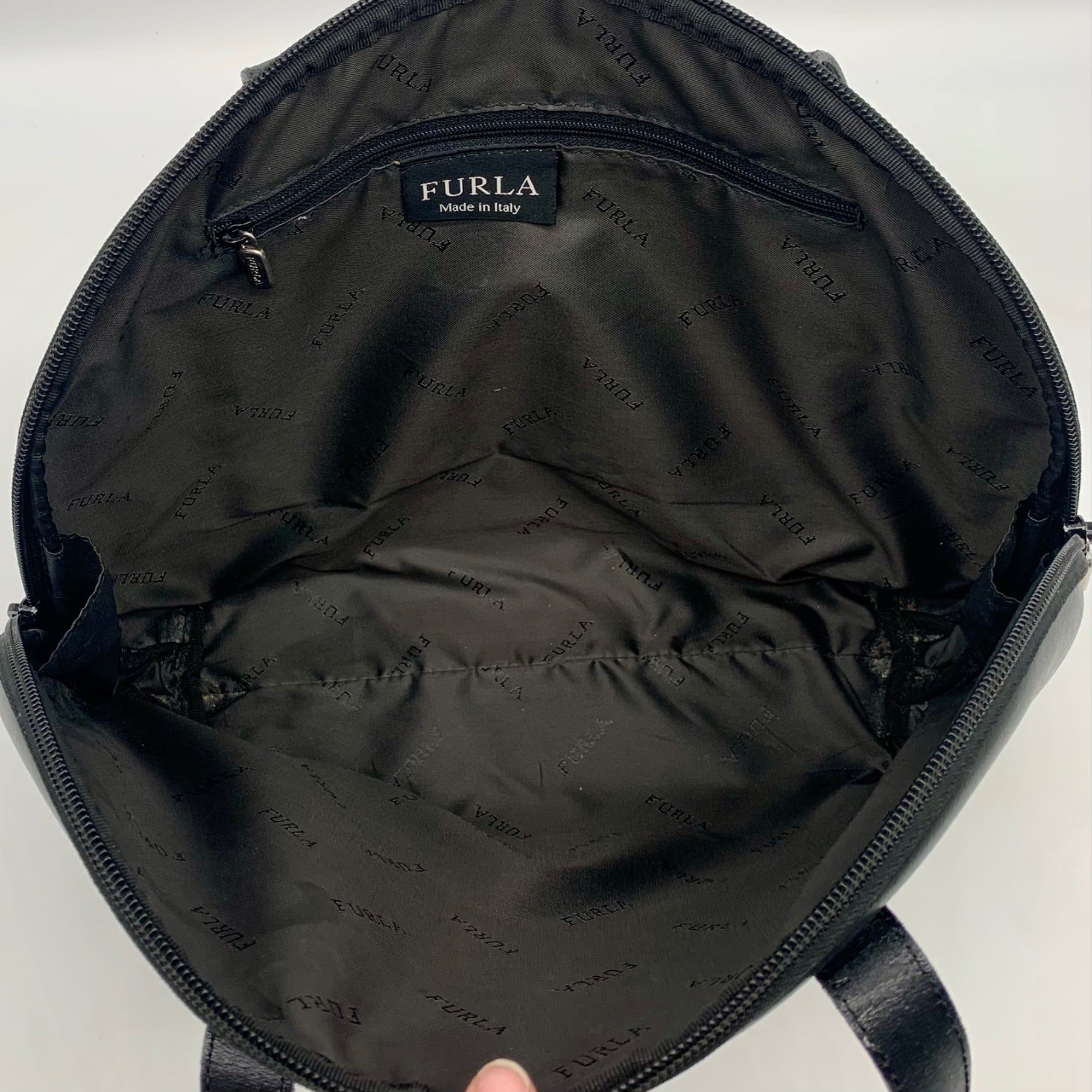 Furla Smooth Black Leather Bowler Bag