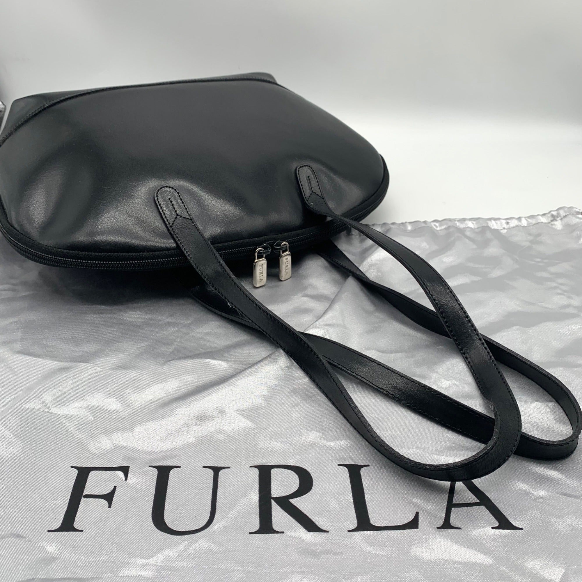 Furla Smooth Black Leather Bowler Bag