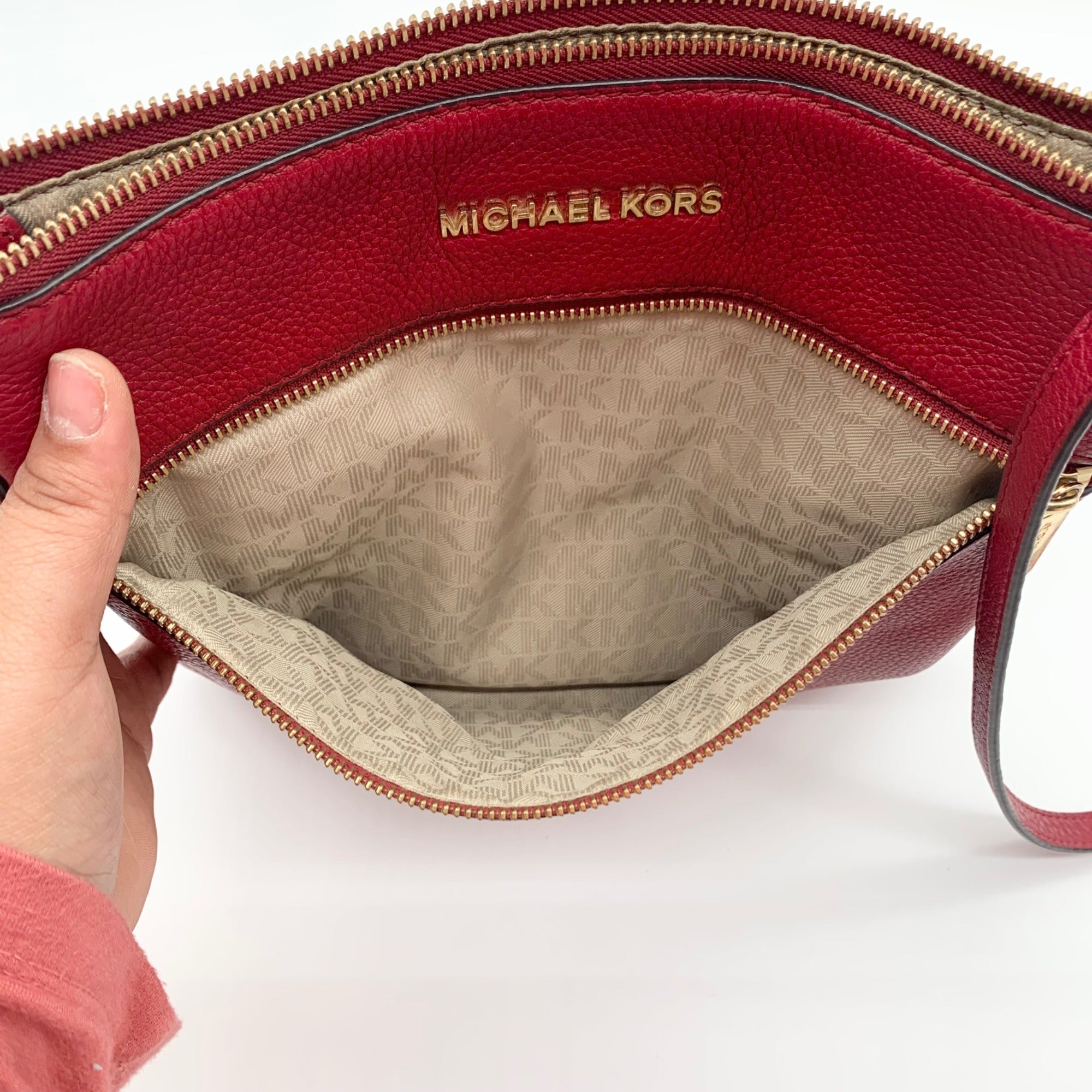 Michael Kors Cranberry Pebbled Leather Riley Messenger Crossbody Bag