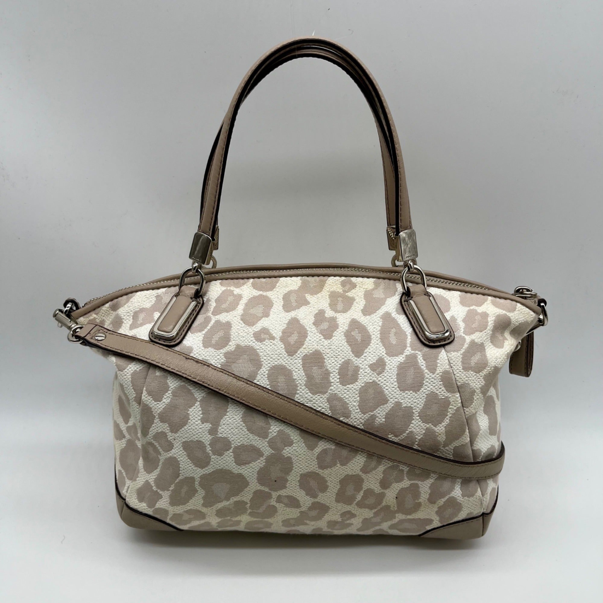 Coach Madison Beige Canvas Leopard Print Shoulder Bag 8373