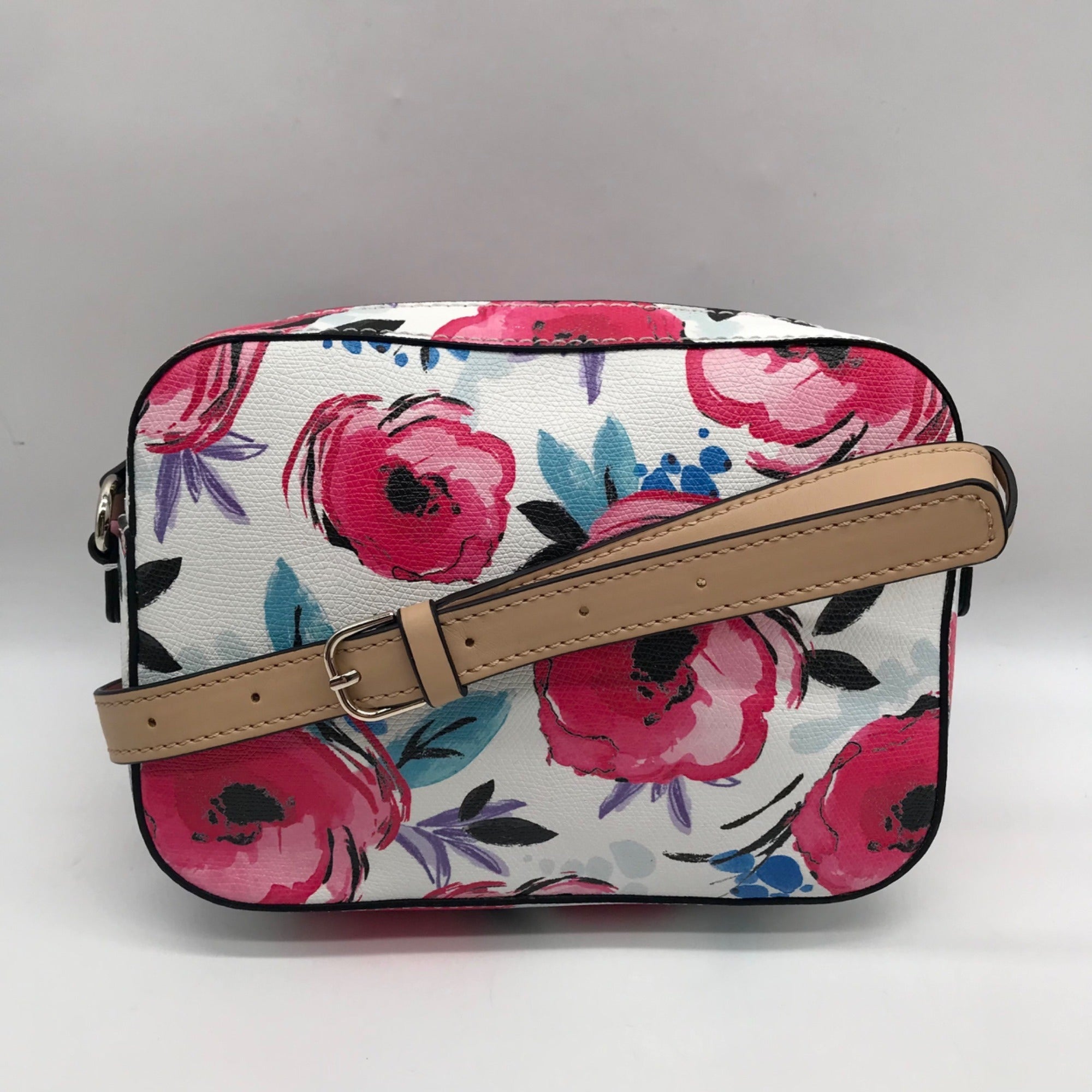 Guess White Floral Kamryn Crossbody Top Zip Bag