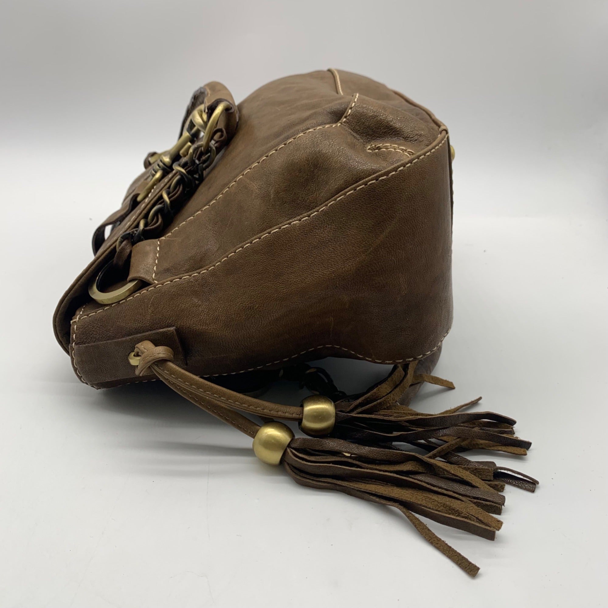 The Real Mccoy Brown Distressed Leather Hobo Shoulder Bag