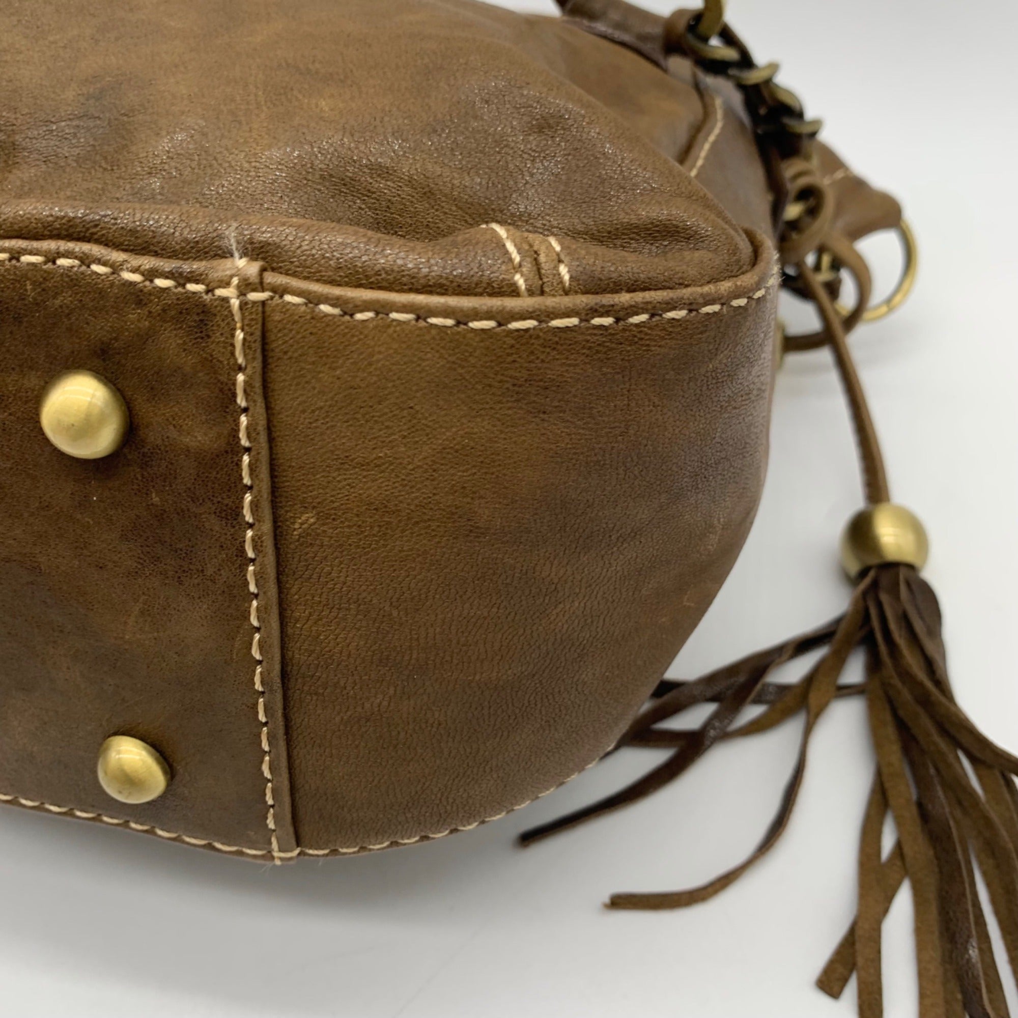 The Real Mccoy Brown Distressed Leather Hobo Shoulder Bag
