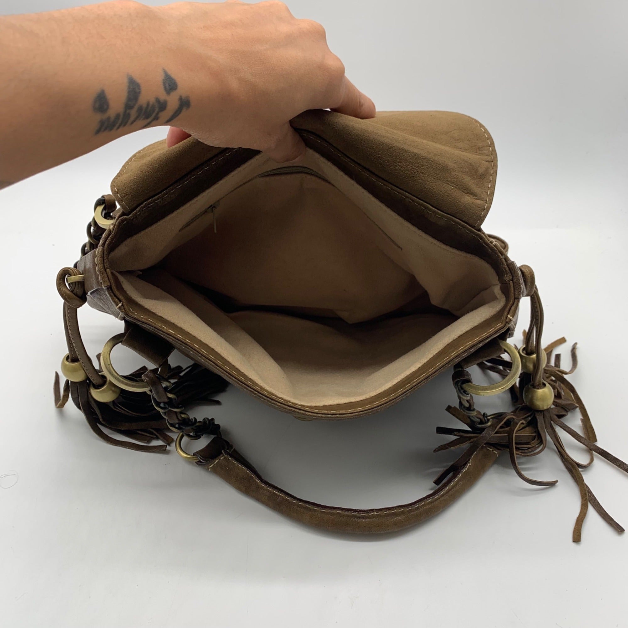 The Real Mccoy Brown Distressed Leather Hobo Shoulder Bag