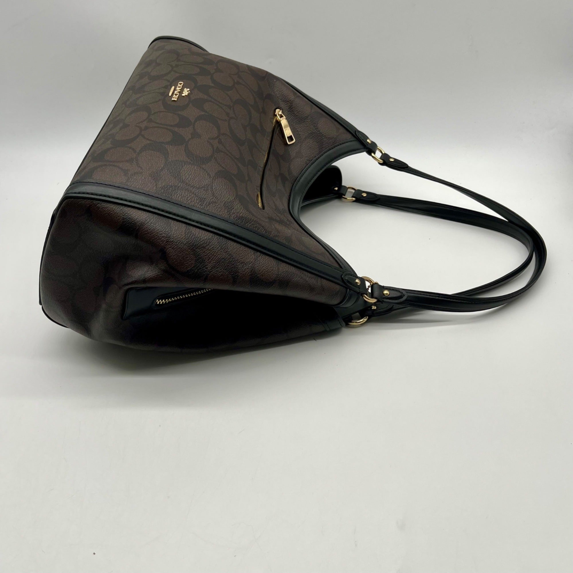 Coach Brown And Black Monogram Coated Canvas Kristy Shoulder Bag C6232
