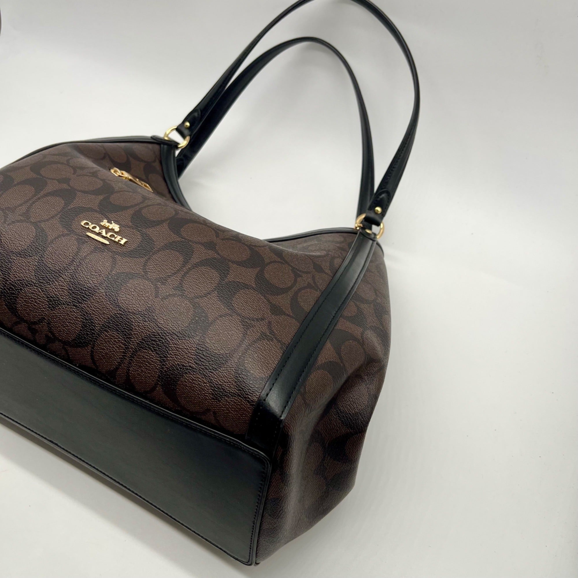 Coach Brown And Black Monogram Coated Canvas Kristy Shoulder Bag C6232