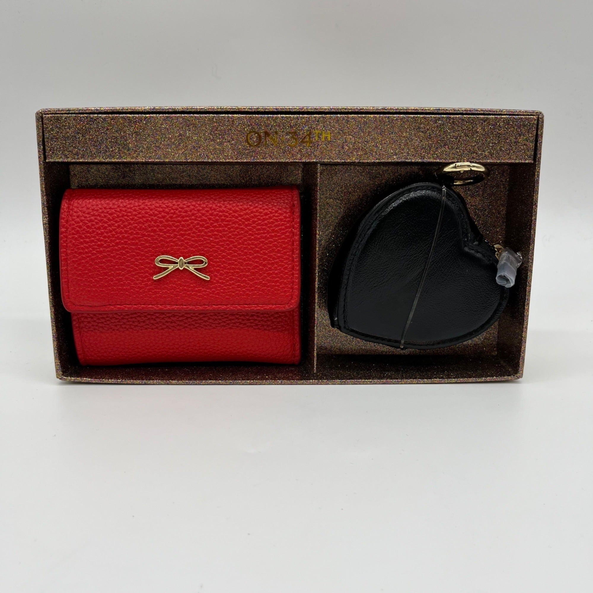 On 34th Boxed Red Faux Leather Maddynn Wallet &amp; Heart Bag Charm