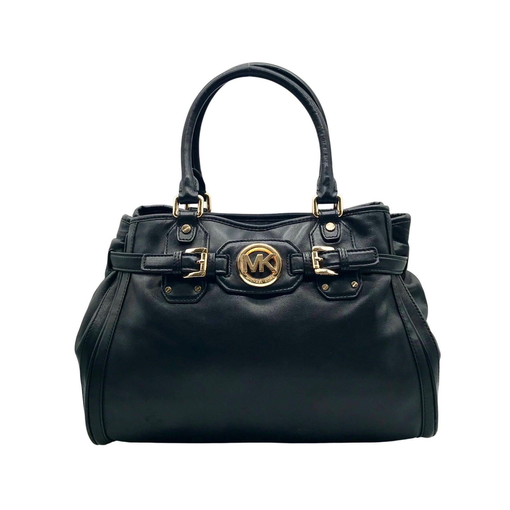 Michael Kors Black Leather Belted Hudson Convertible Shoulder Bag