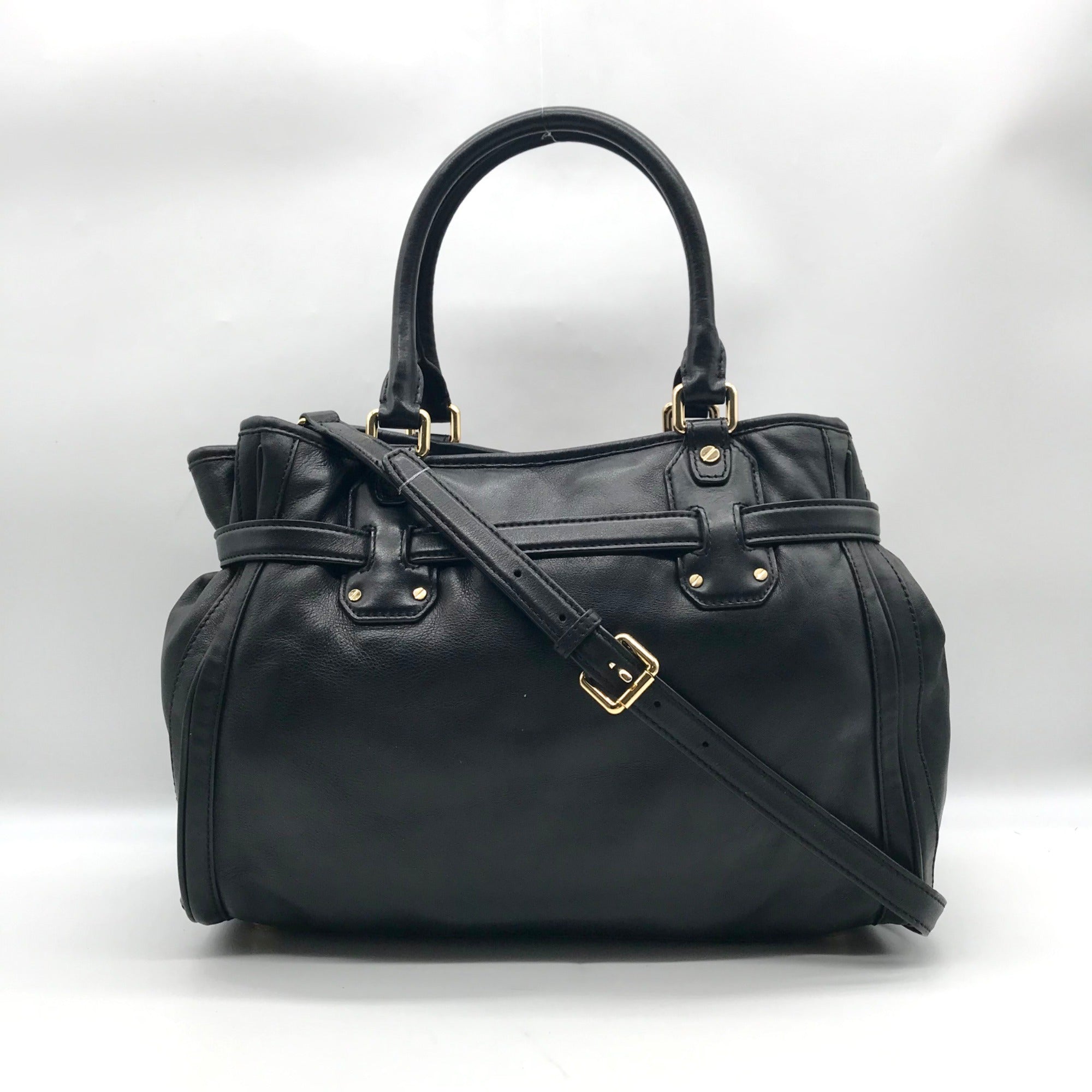 Michael Kors Black Leather Belted Hudson Convertible Shoulder Bag