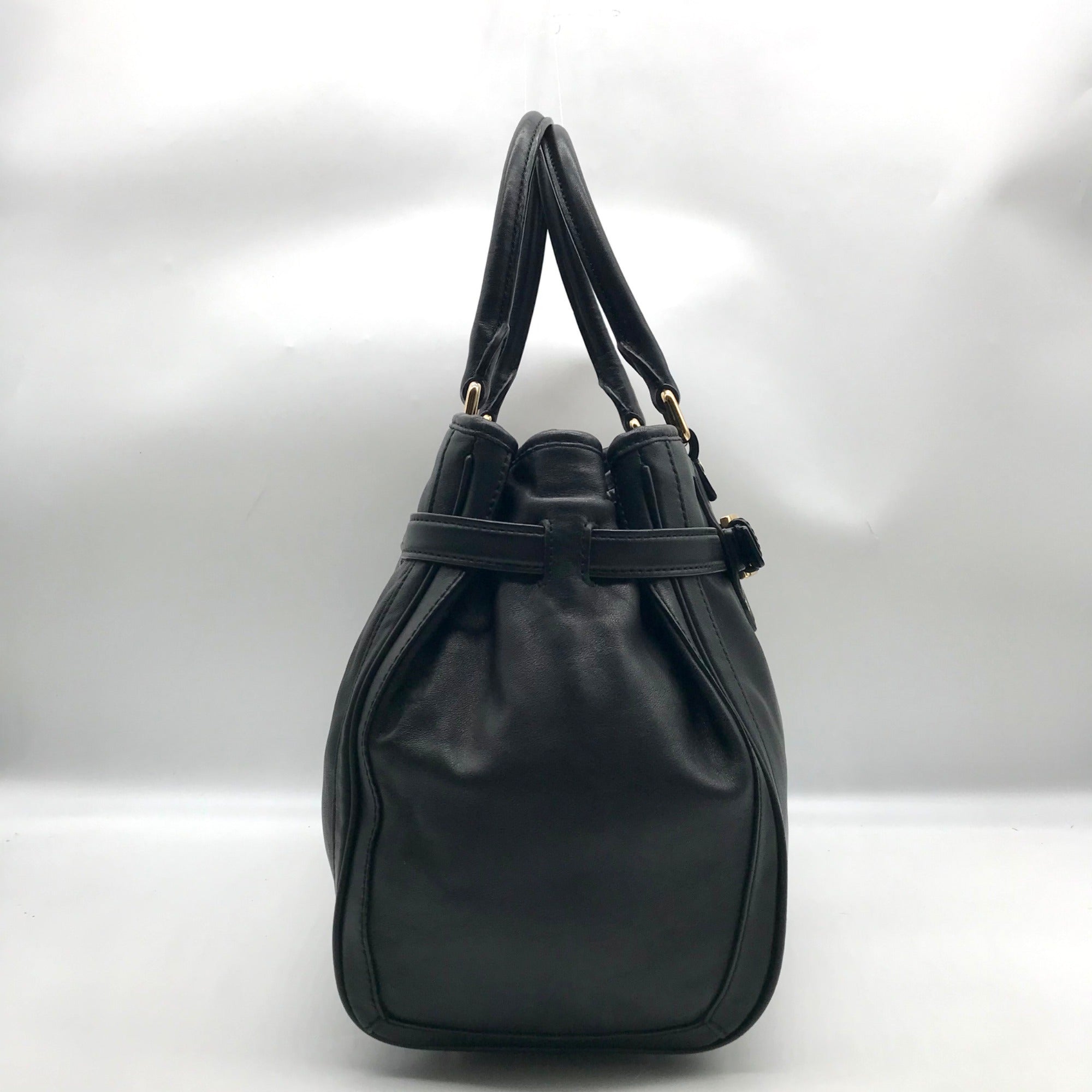 Michael Kors Black Leather Belted Hudson Convertible Shoulder Bag