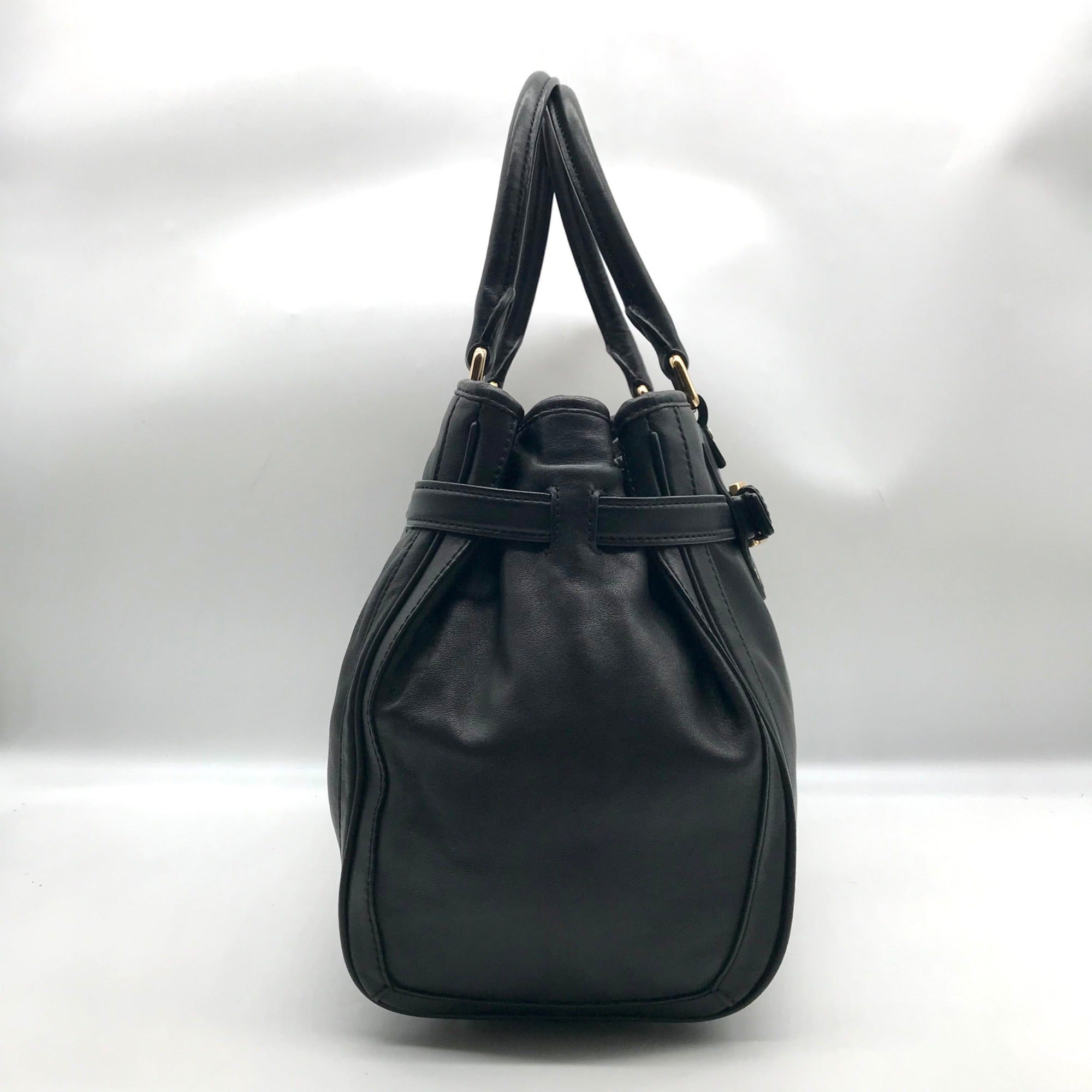 Michael Kors Black Leather Belted Hudson Convertible Shoulder Bag
