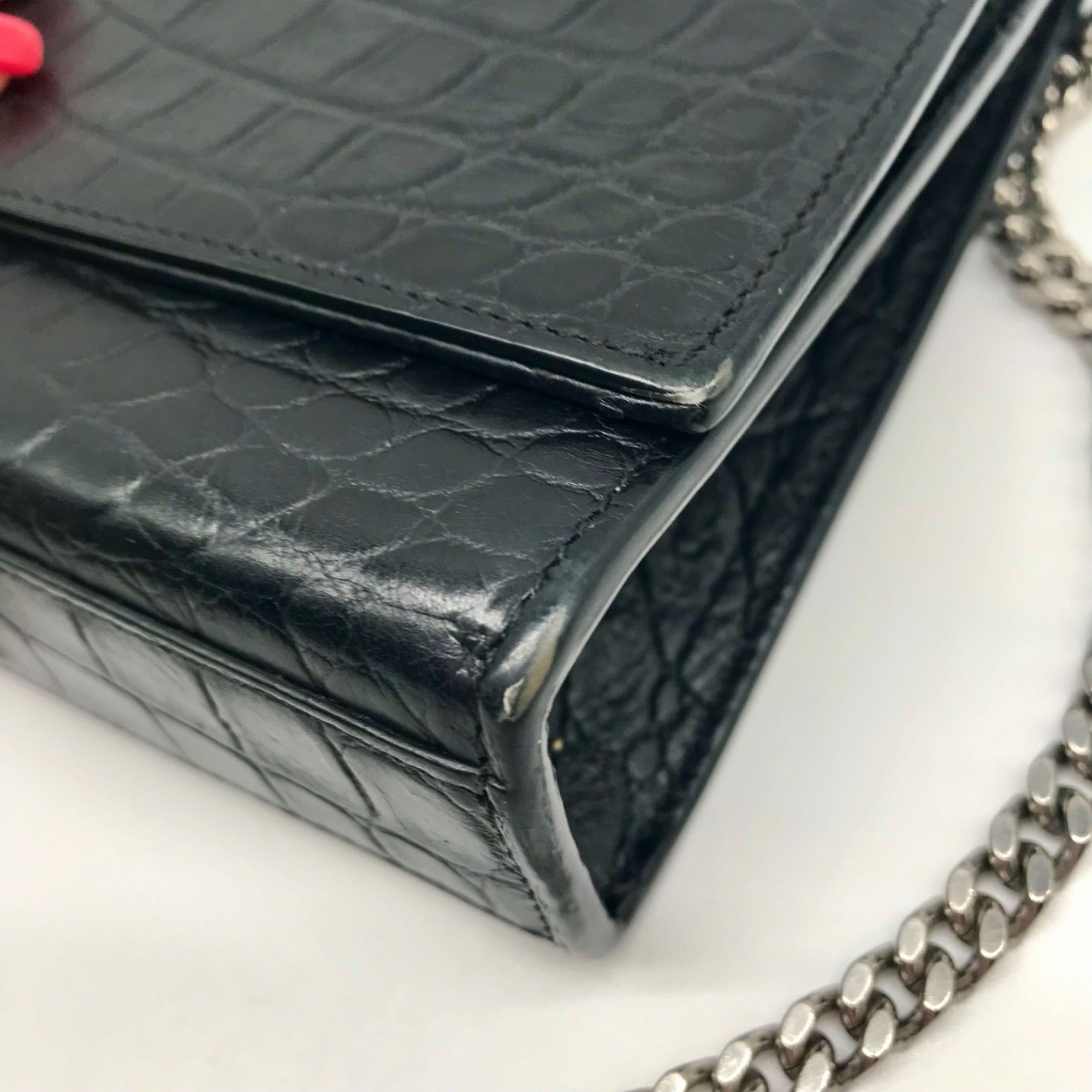 Yves Saint Laurent Black Croc Embossed Leather Kate Shoulder Bag