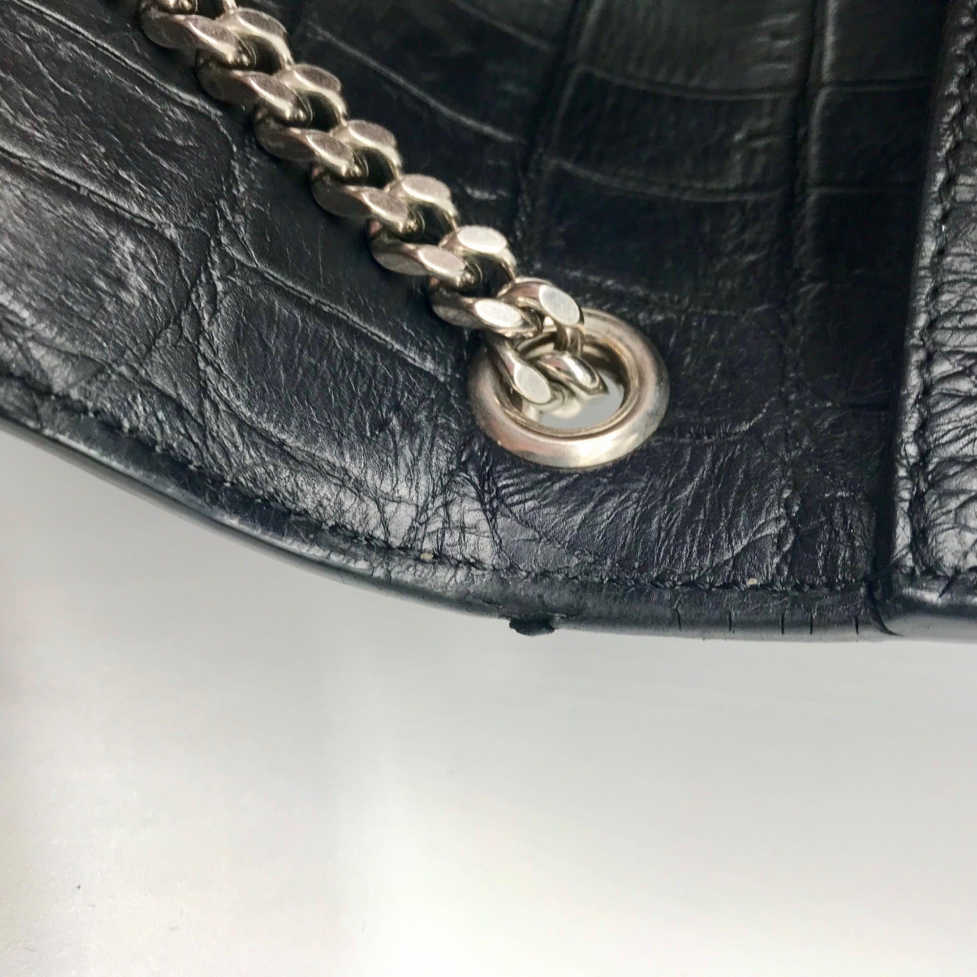 Yves Saint Laurent Black Croc Embossed Leather Kate Shoulder Bag