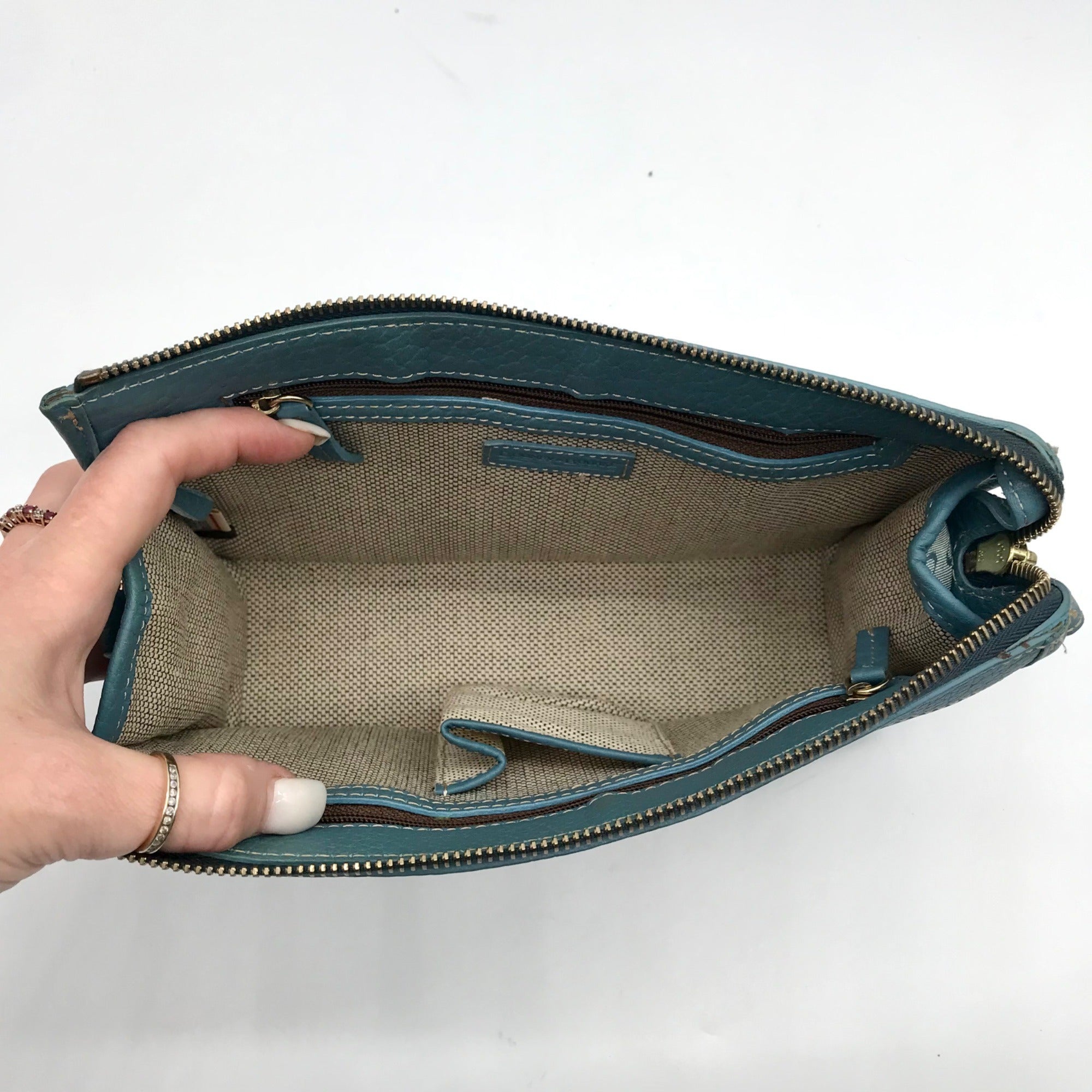 Dooney &amp; Bourke Blue Monogram Canvas and Pebbled Leather Trim Crossbody