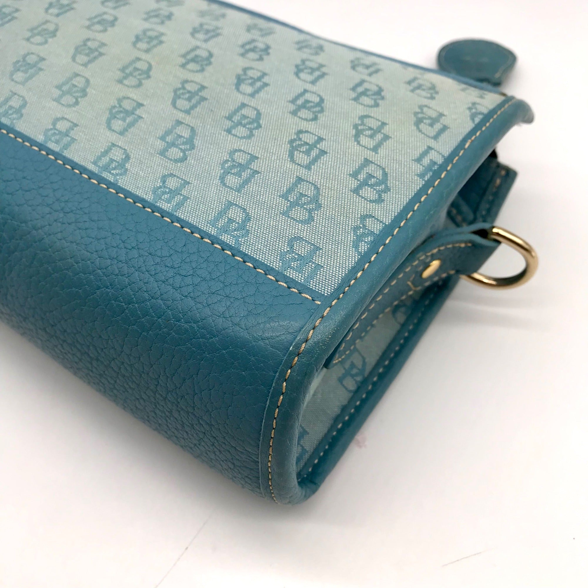 Dooney &amp; Bourke Blue Monogram Canvas and Pebbled Leather Trim Crossbody