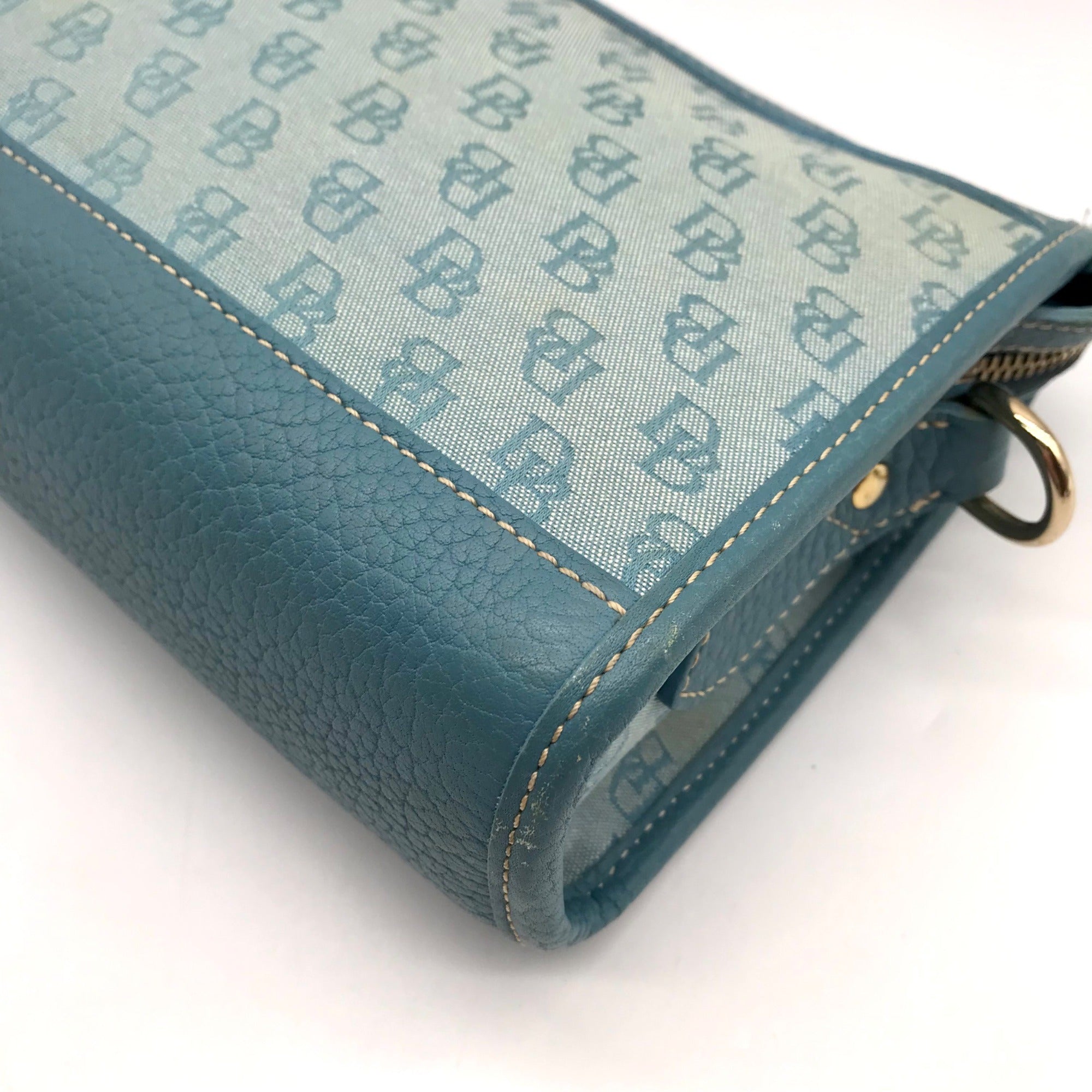 Dooney &amp; Bourke Blue Monogram Canvas and Pebbled Leather Trim Crossbody