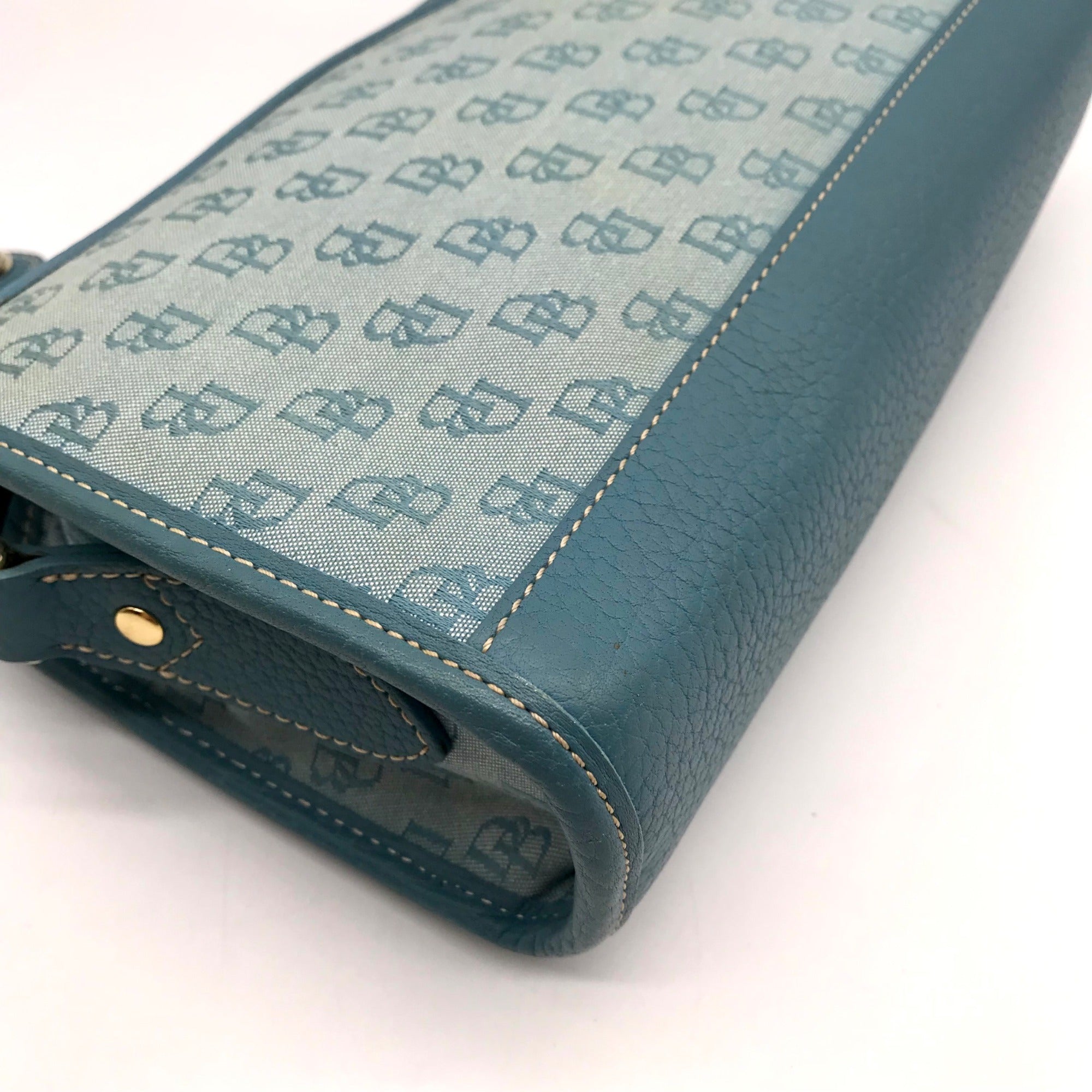 Dooney &amp; Bourke Blue Monogram Canvas and Pebbled Leather Trim Crossbody