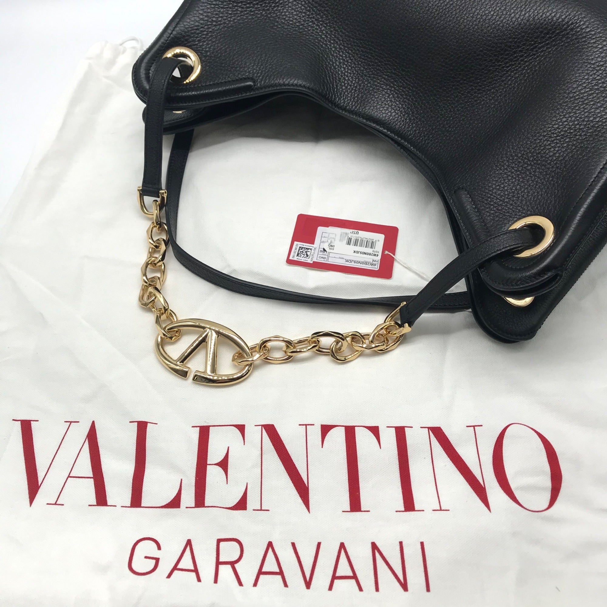 Valentino Garavani Black Leather V Logo Moon Tote Bag