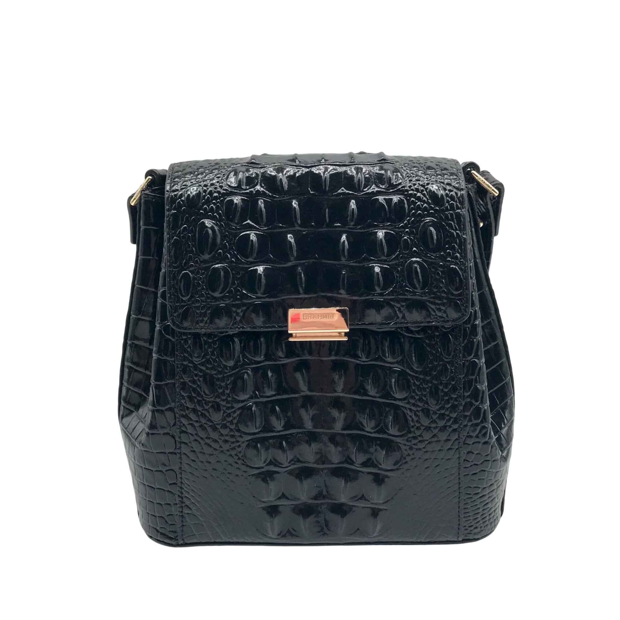 Brahmin Black Leather Crocodile Margo Crossbody Bag