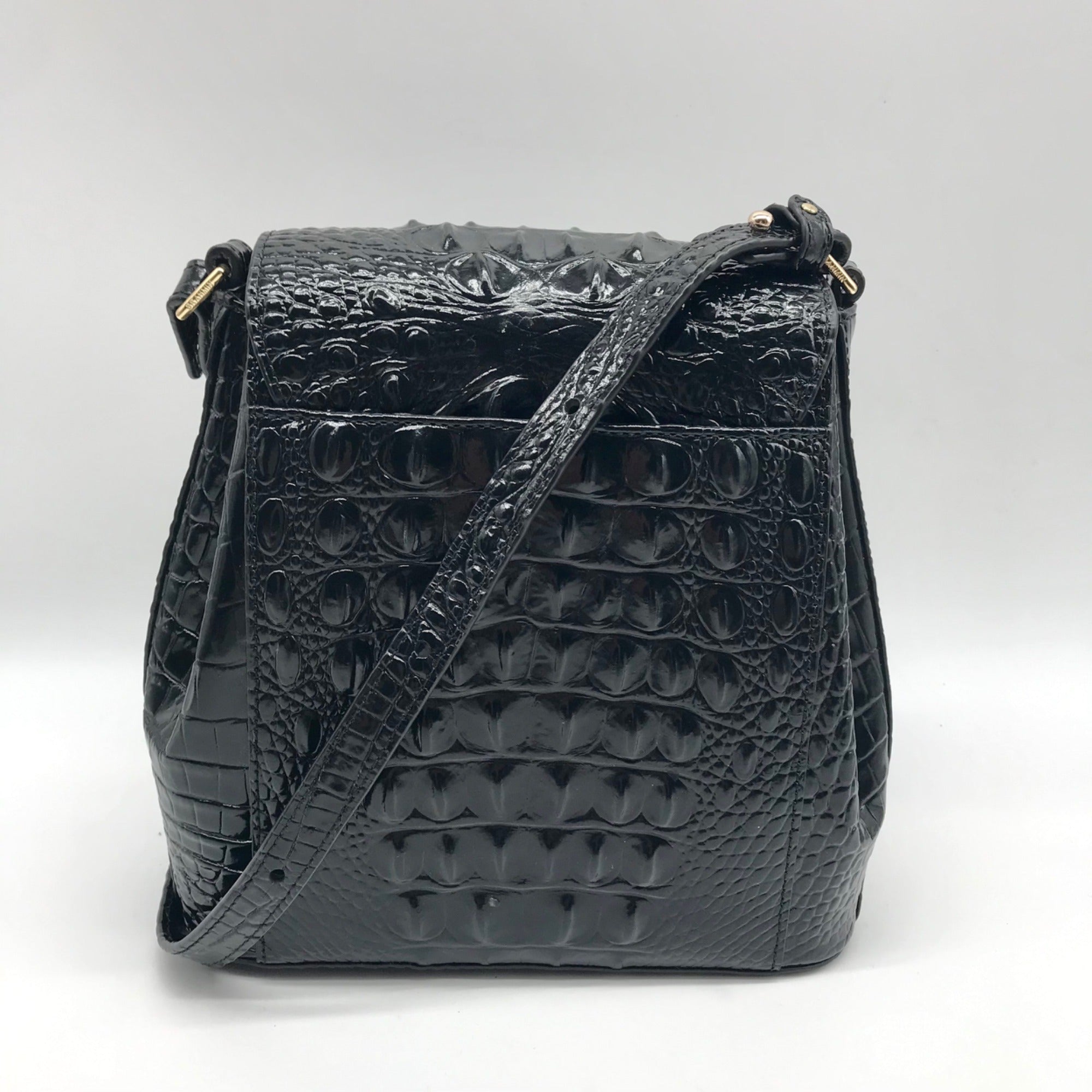 Brahmin Black Leather Crocodile Margo Crossbody Bag