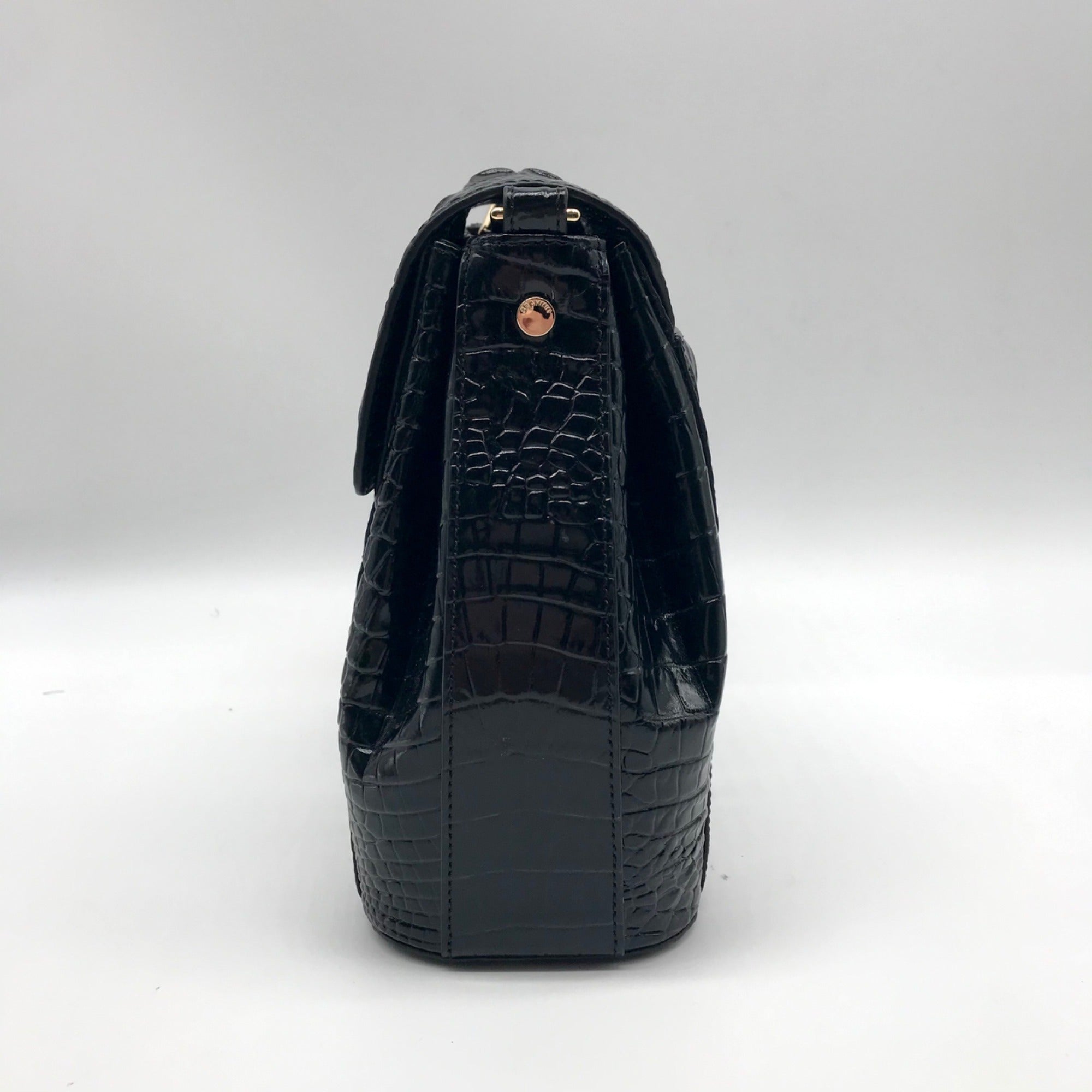 Brahmin Black Leather Crocodile Margo Crossbody Bag